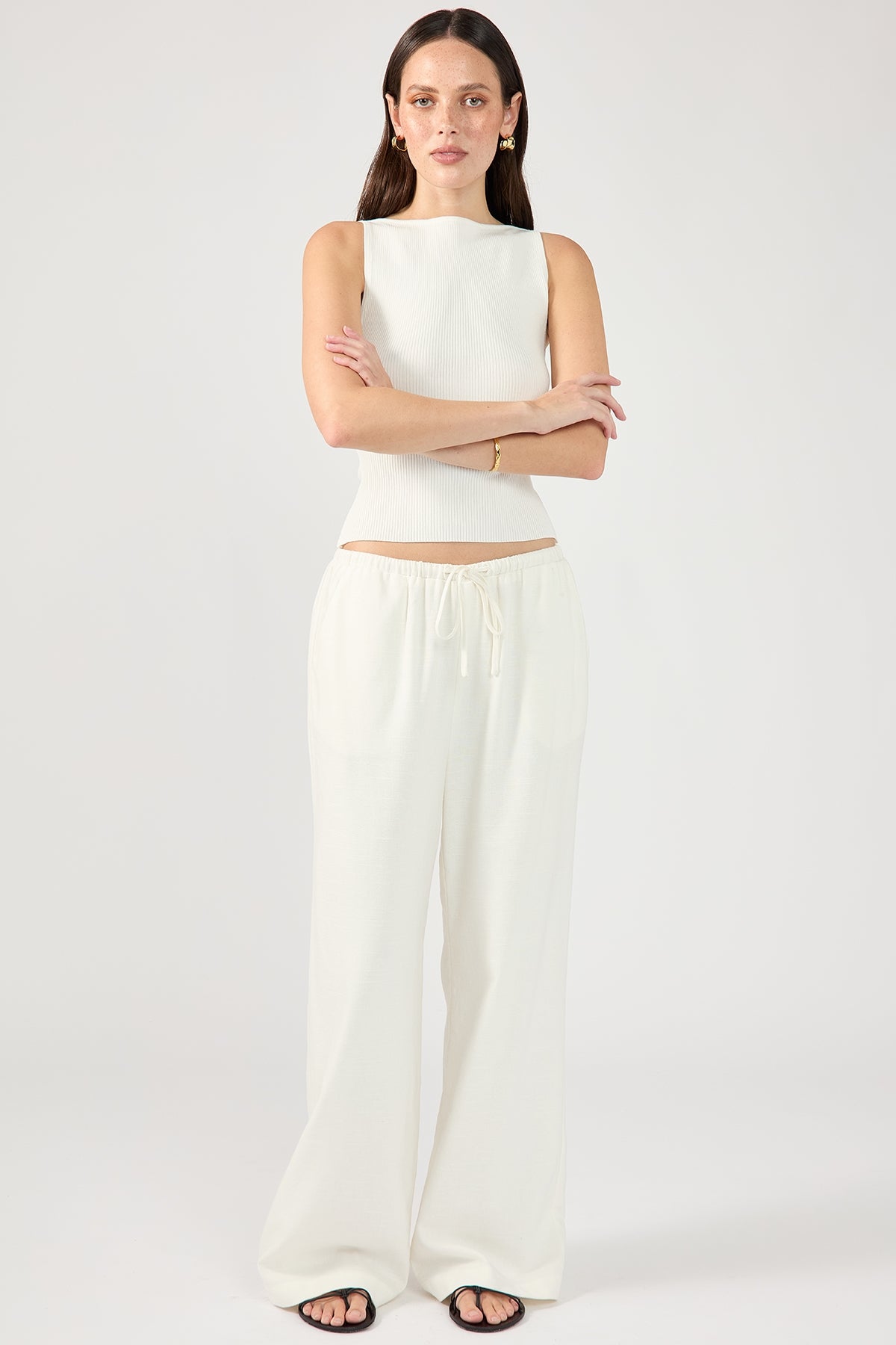 Perfect Stranger Barefoot Drawcord Linen Pant White