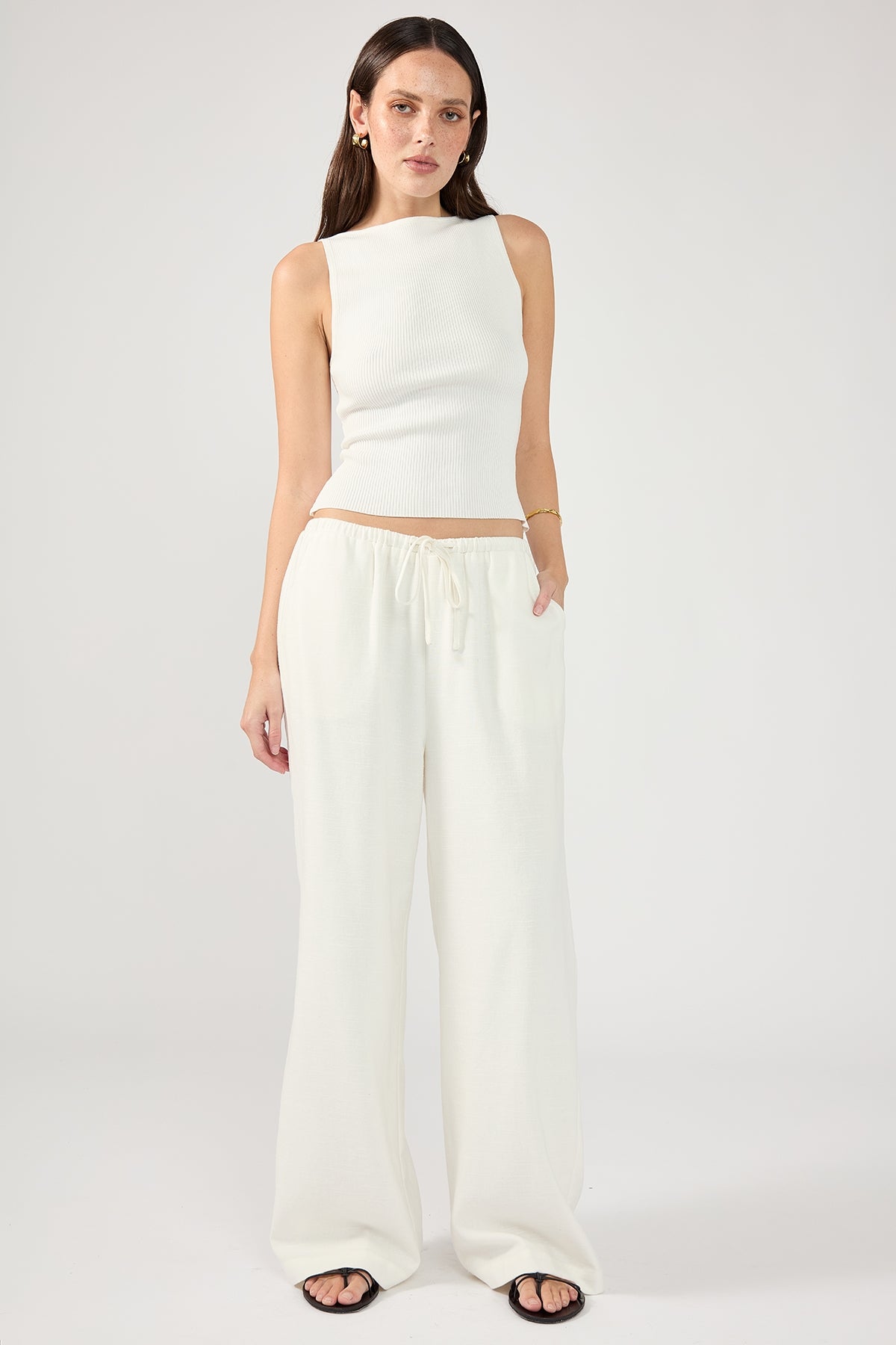 Perfect Stranger Barefoot Drawcord Linen Pant White