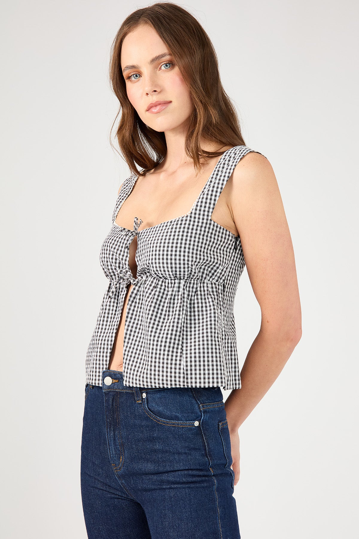 Perfect Stranger Garden Party Tie Front Top Black Print