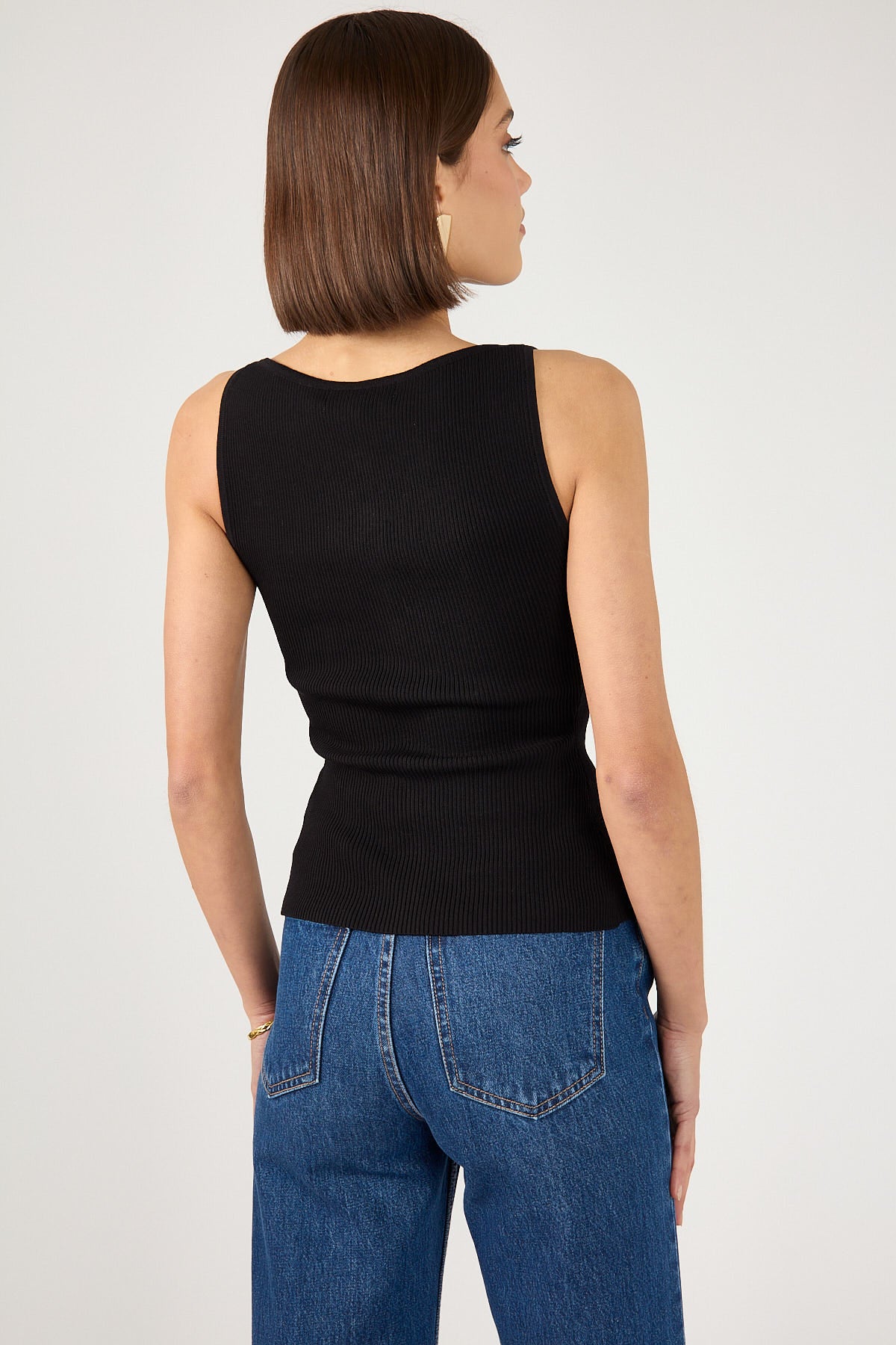 Perfect Stranger High Neck Button Up Rib Knit Top Black