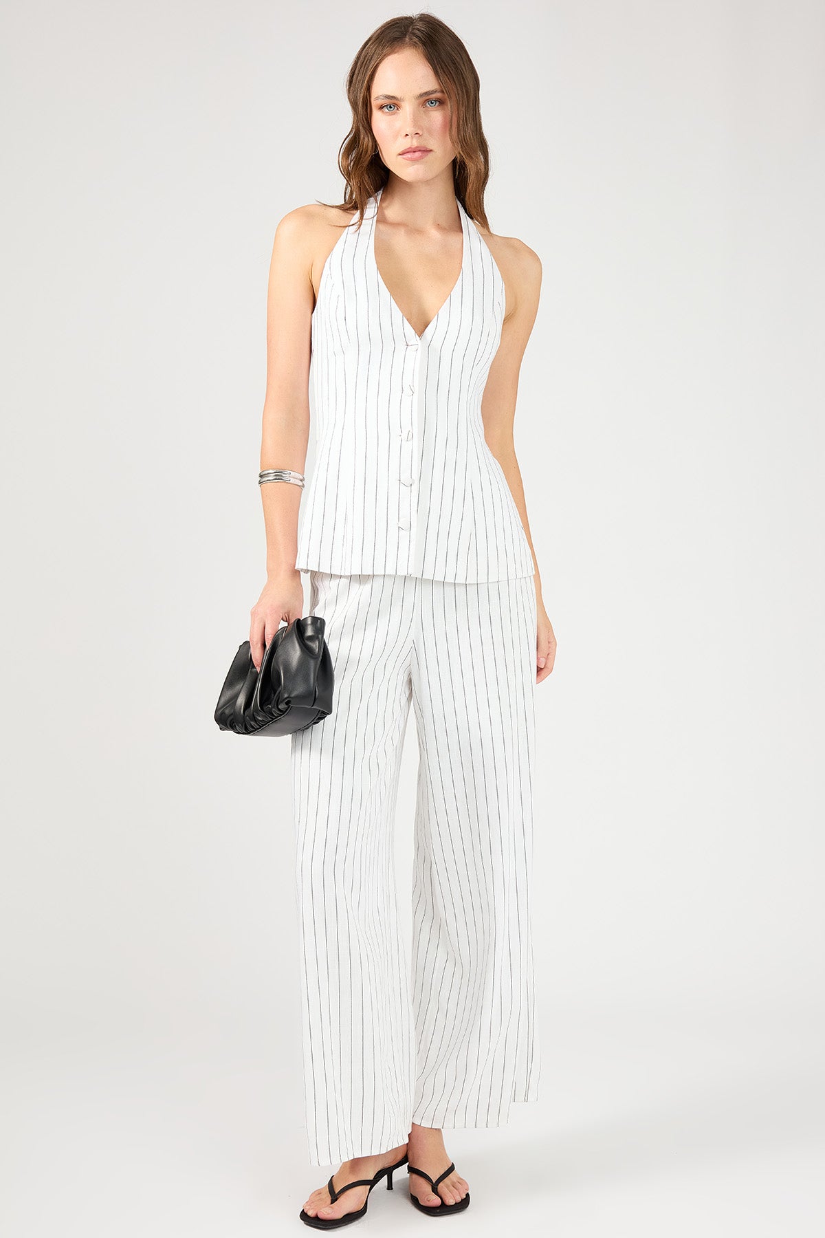 Perfect Stranger Pinstripe Linen Halter Top White Stripe