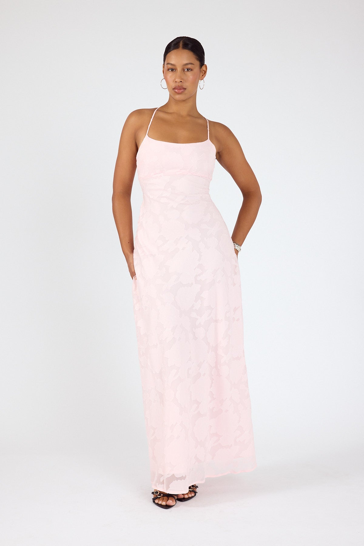 Perfect Stranger Evon Lace Up Back Maxi Dress Light Pink