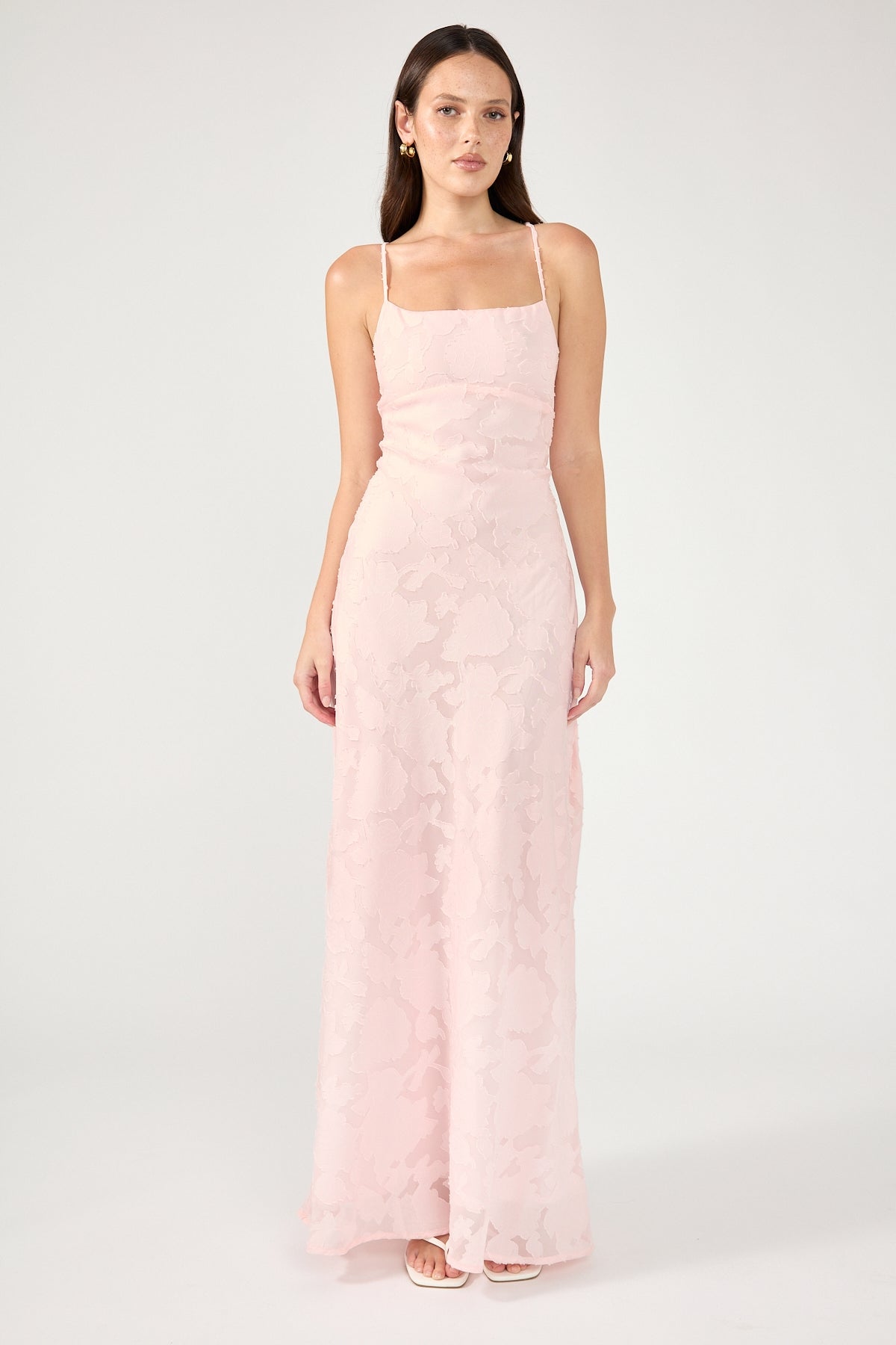 Perfect Stranger Evon Lace Up Back Maxi Dress Light Pink