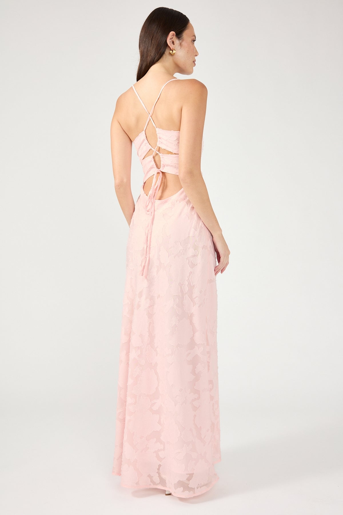 Perfect Stranger Evon Lace Up Back Maxi Dress Light Pink