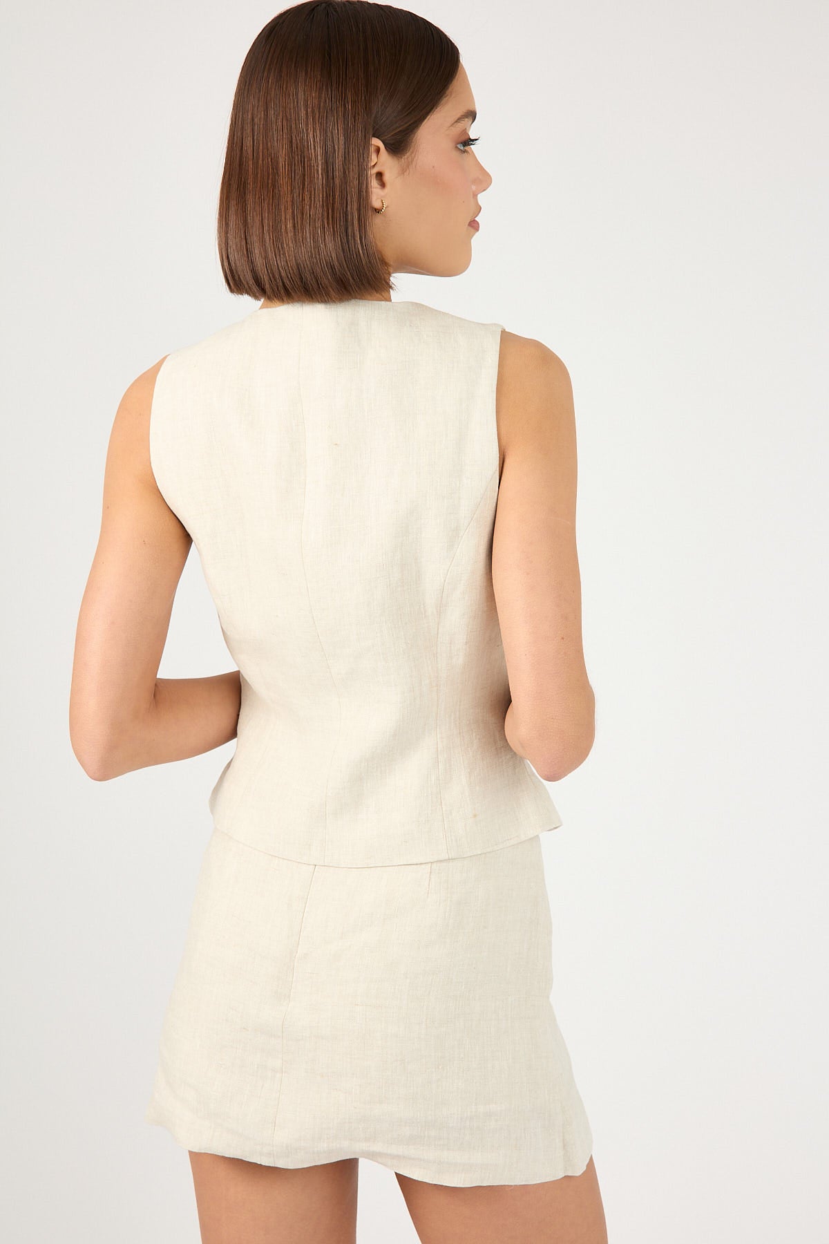Perfect Stranger Linen Tie Up Vest Top Oatmeal