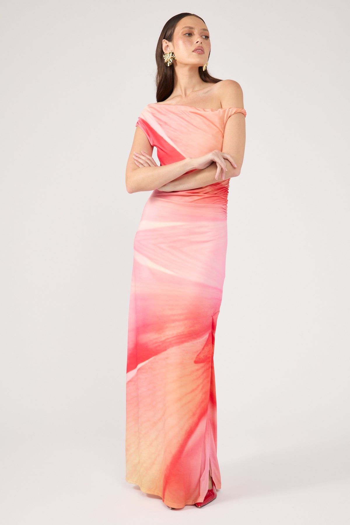 Perfect Stranger Petal Whisper Maxi Dress Coral Print
