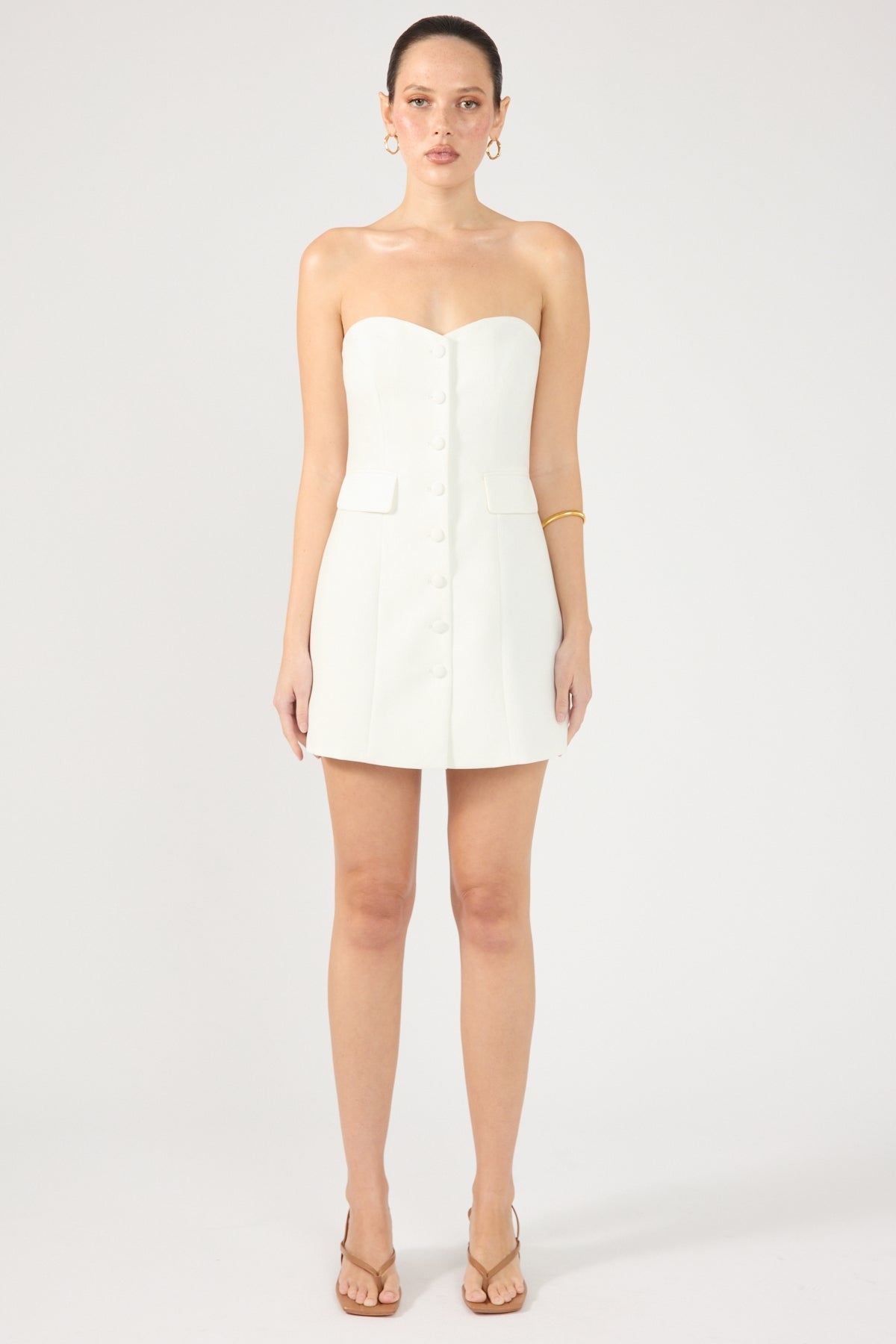 Perfect Stranger Luca Strapless Button Up Mini Dress White