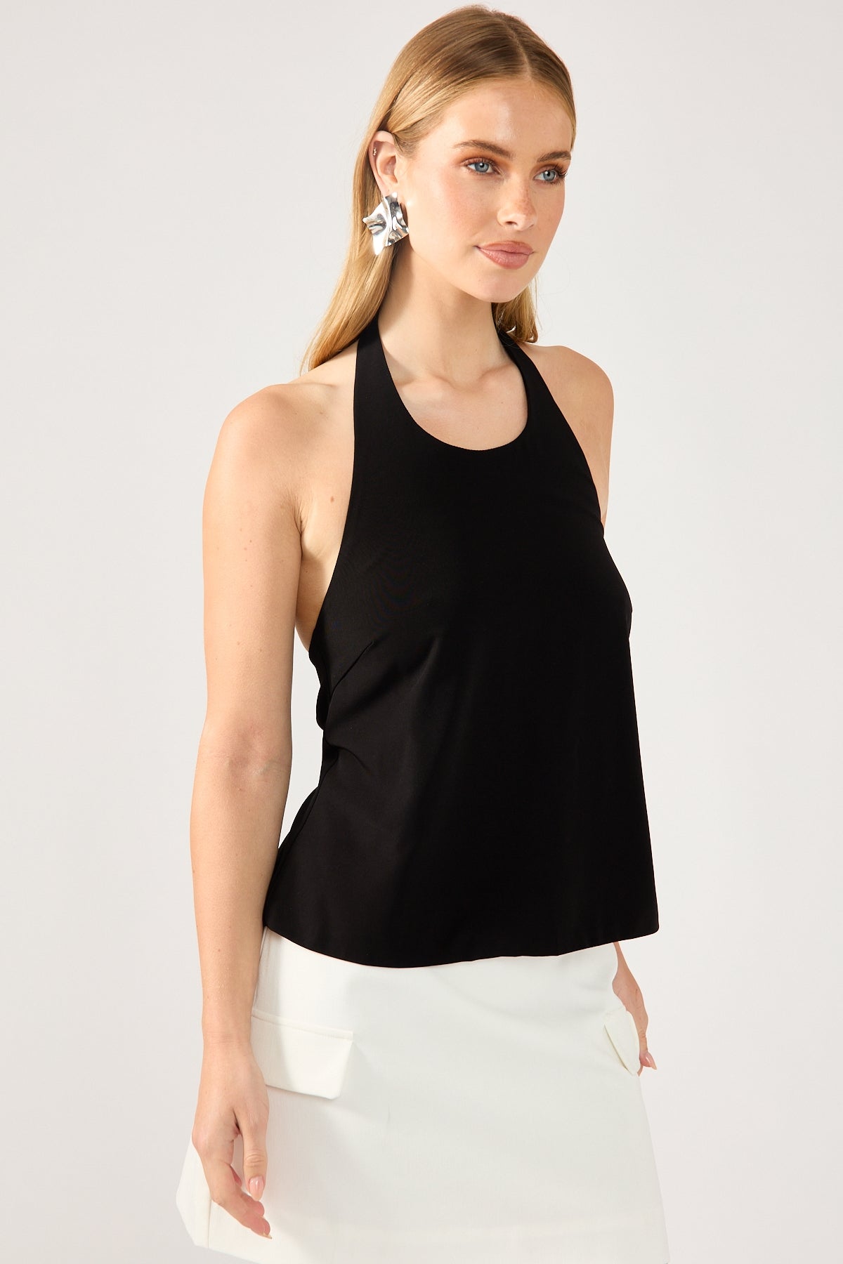 Perfect Stranger Orla Open Back Halter Top Black