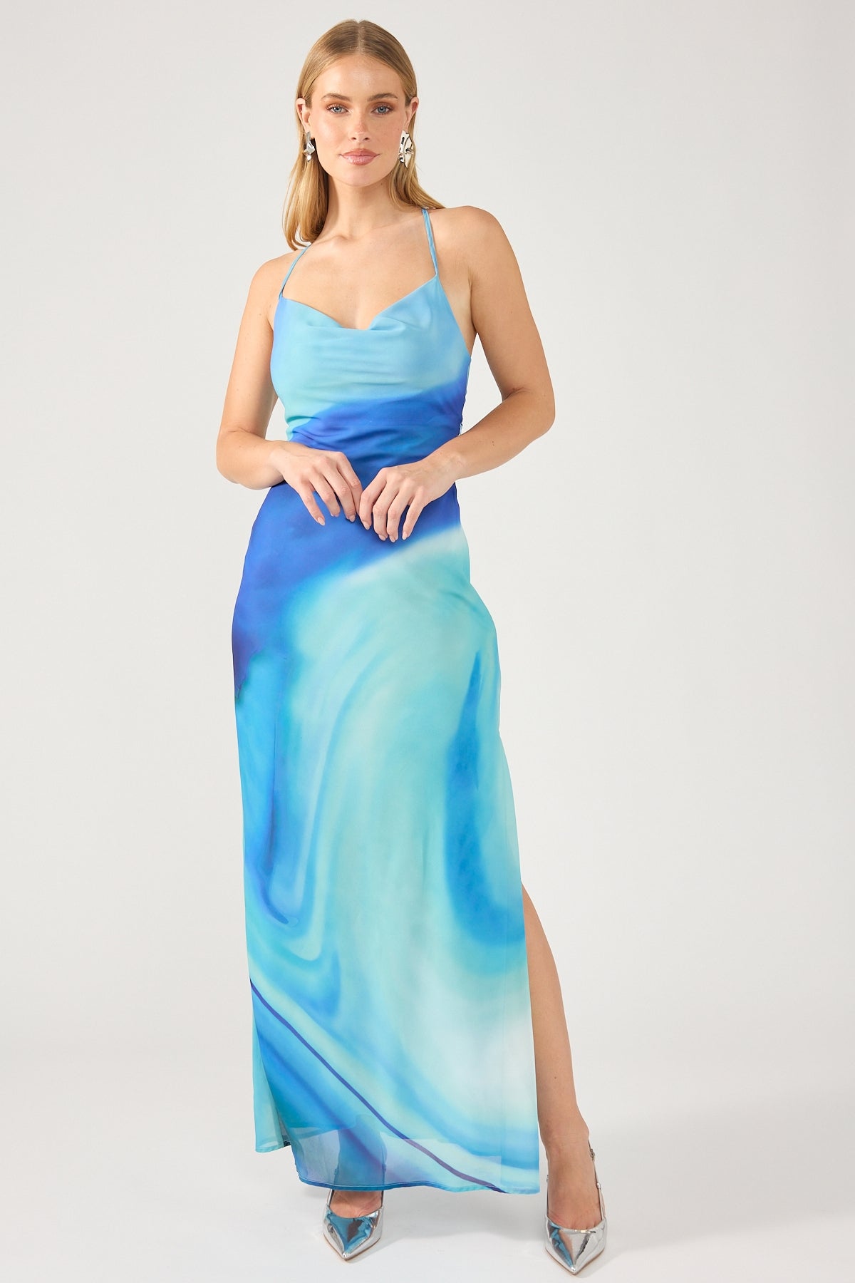 Perfect Stranger Nixie Recycled Maxi Dress Blue Print