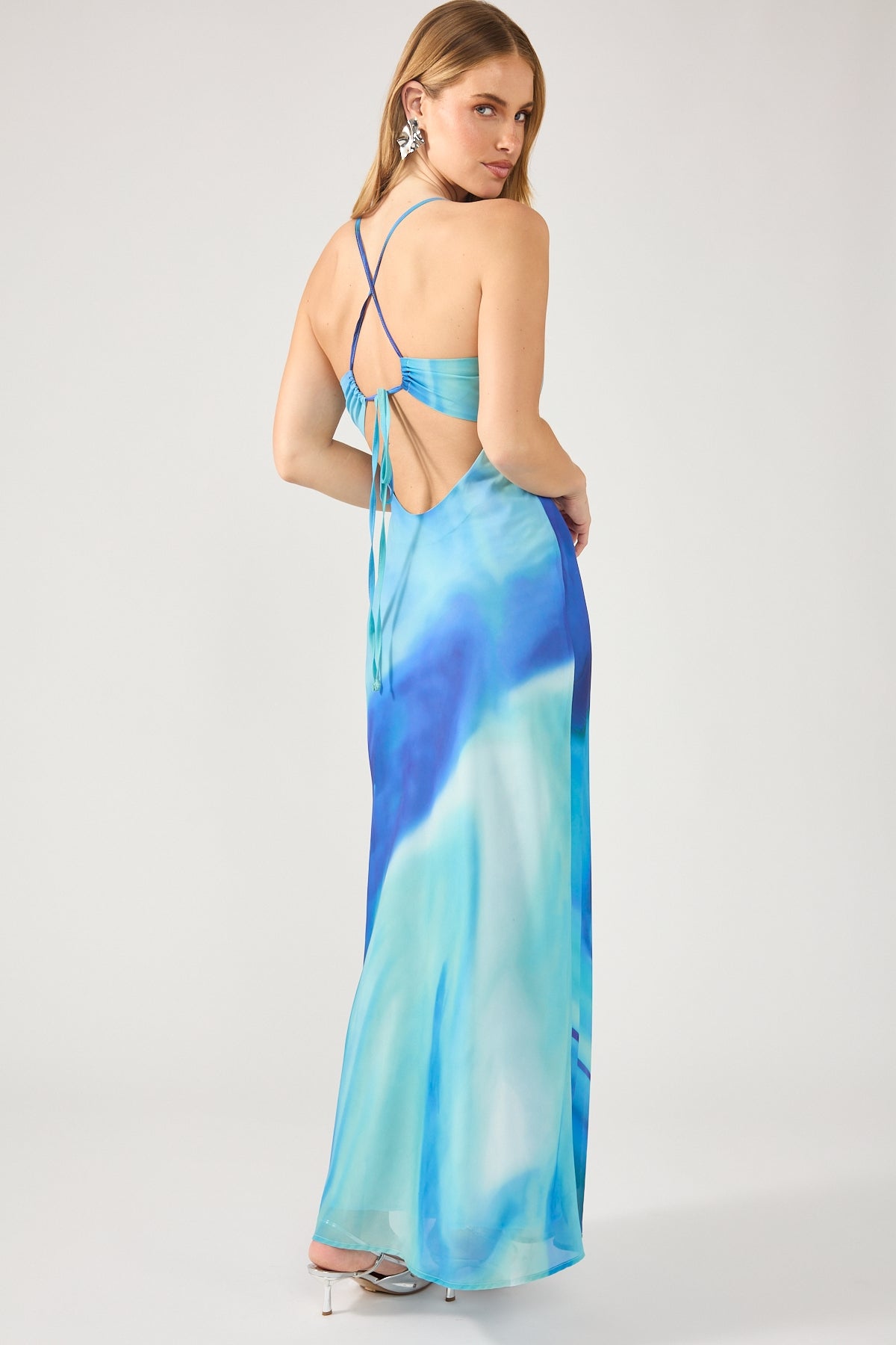 Perfect Stranger Nixie Recycled Maxi Dress Blue Print