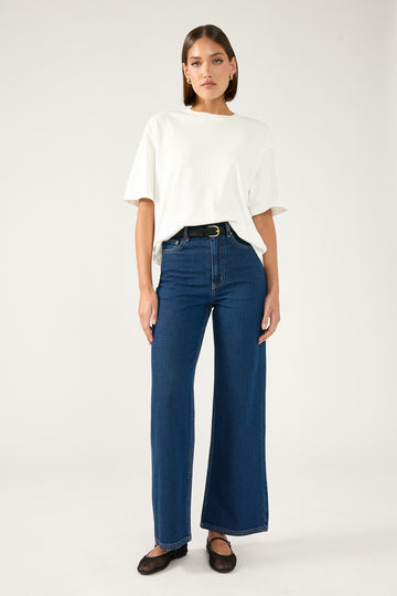Perfect Stranger High Rise Wide Leg Jean Dark Blue Denim