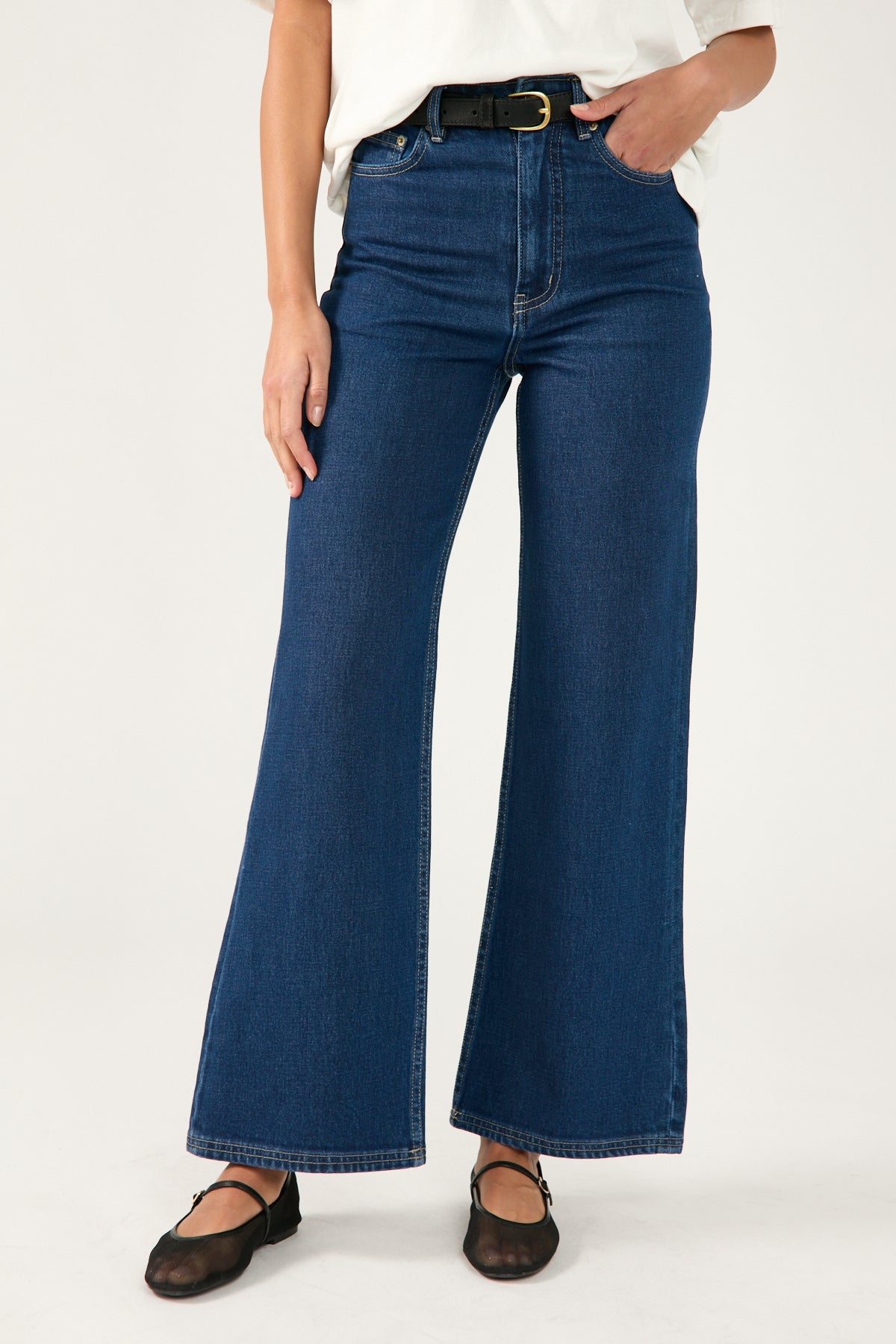 Perfect Stranger High Rise Wide Leg Jean Dark Blue Denim
