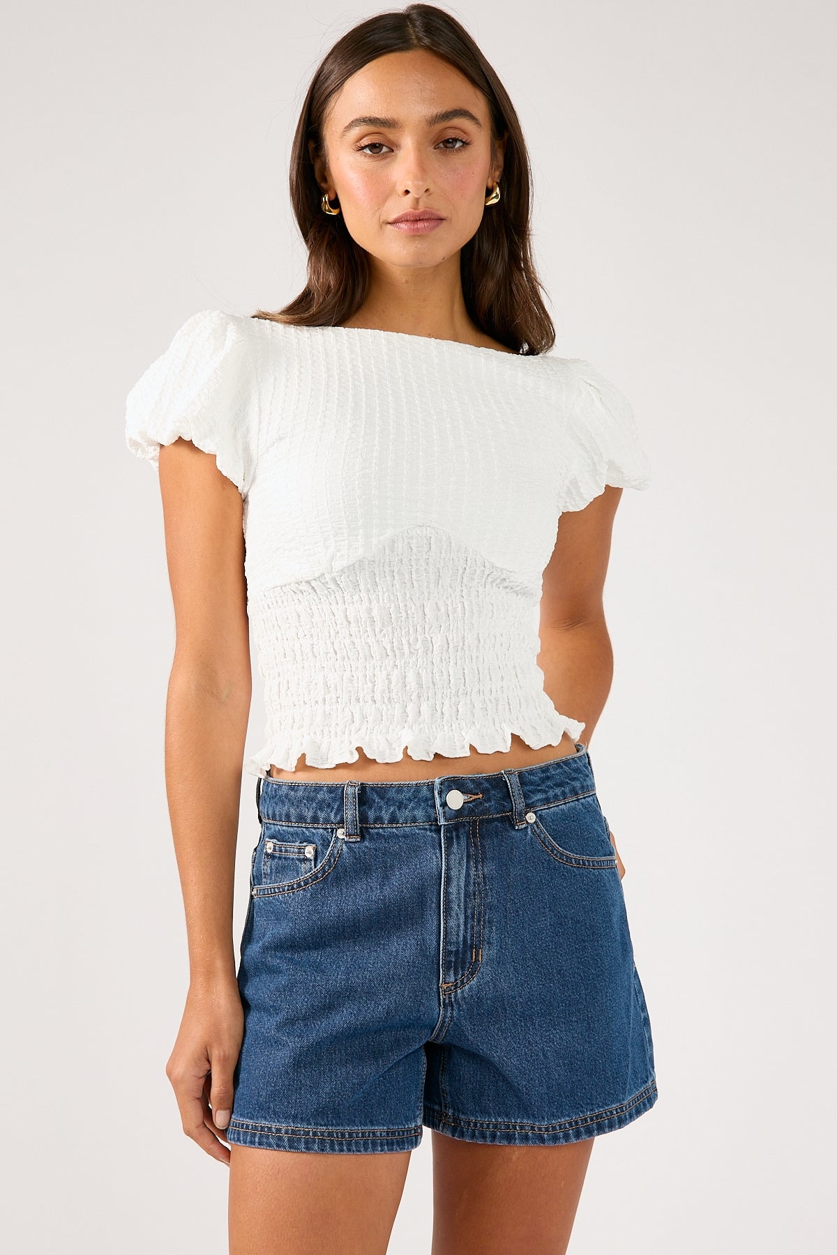 Perfect Stranger Mid Rise 90's Slouch Denim Short Dark Blue Denim