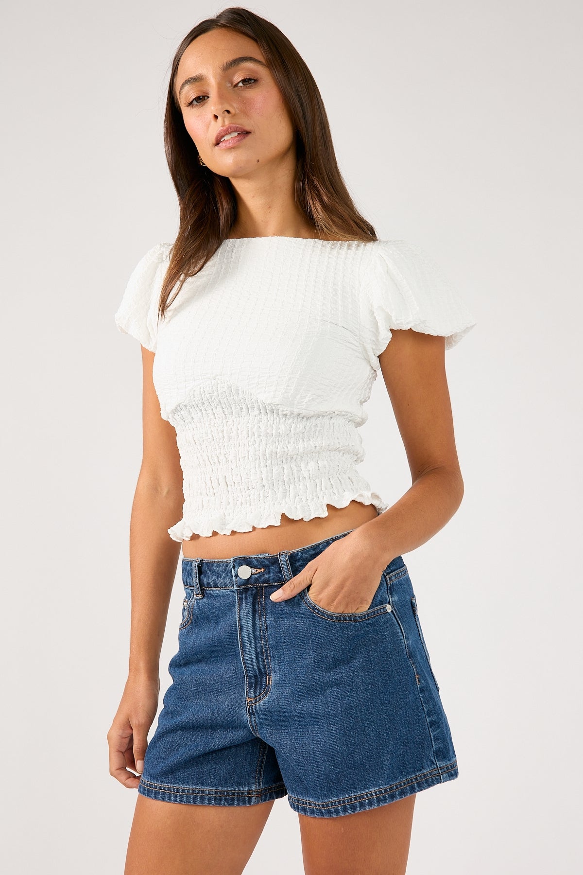 Perfect Stranger Mid Rise 90's Slouch Denim Short Dark Blue Denim