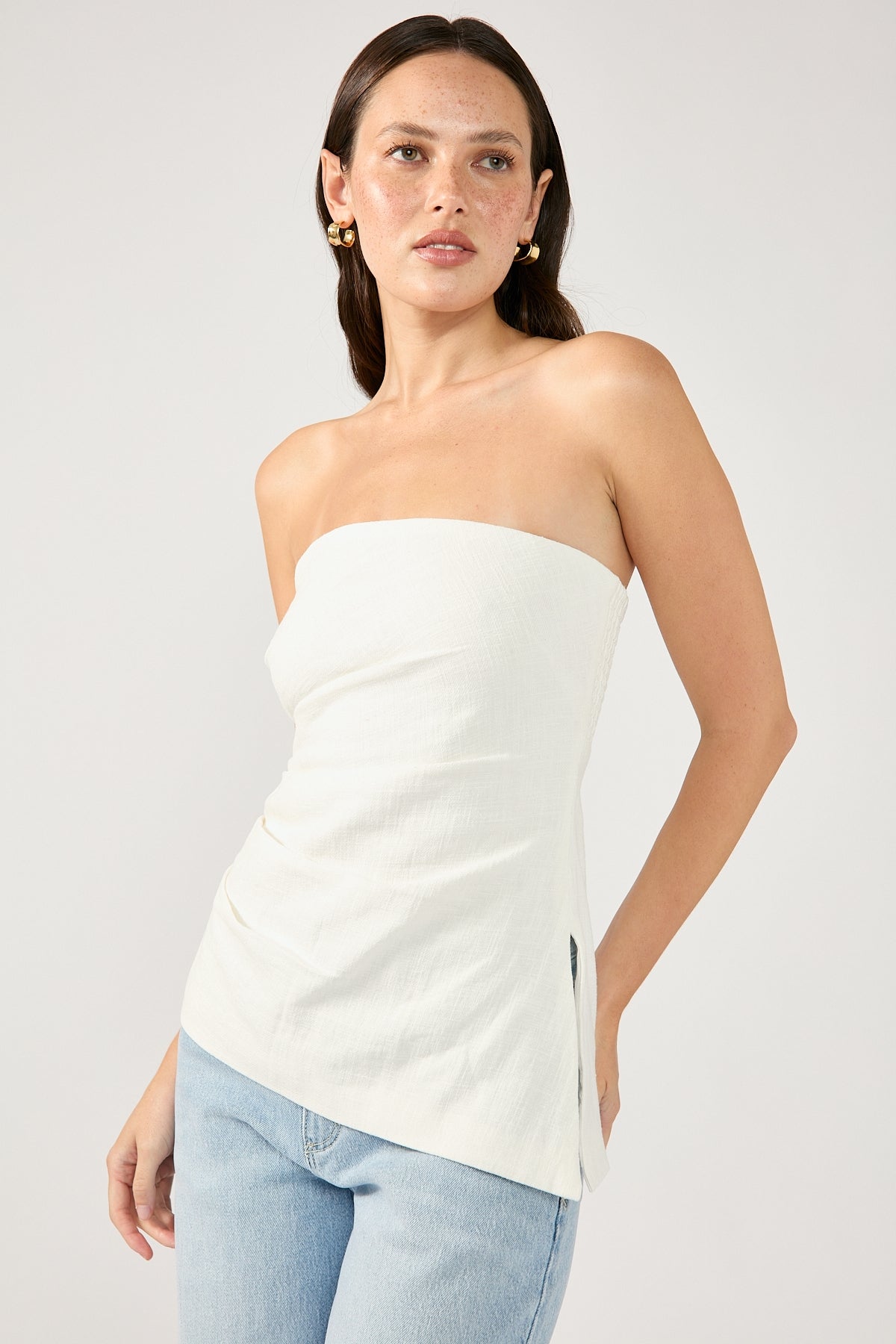 Perfect Stranger Menorca Strapless Asymmetrical Top White