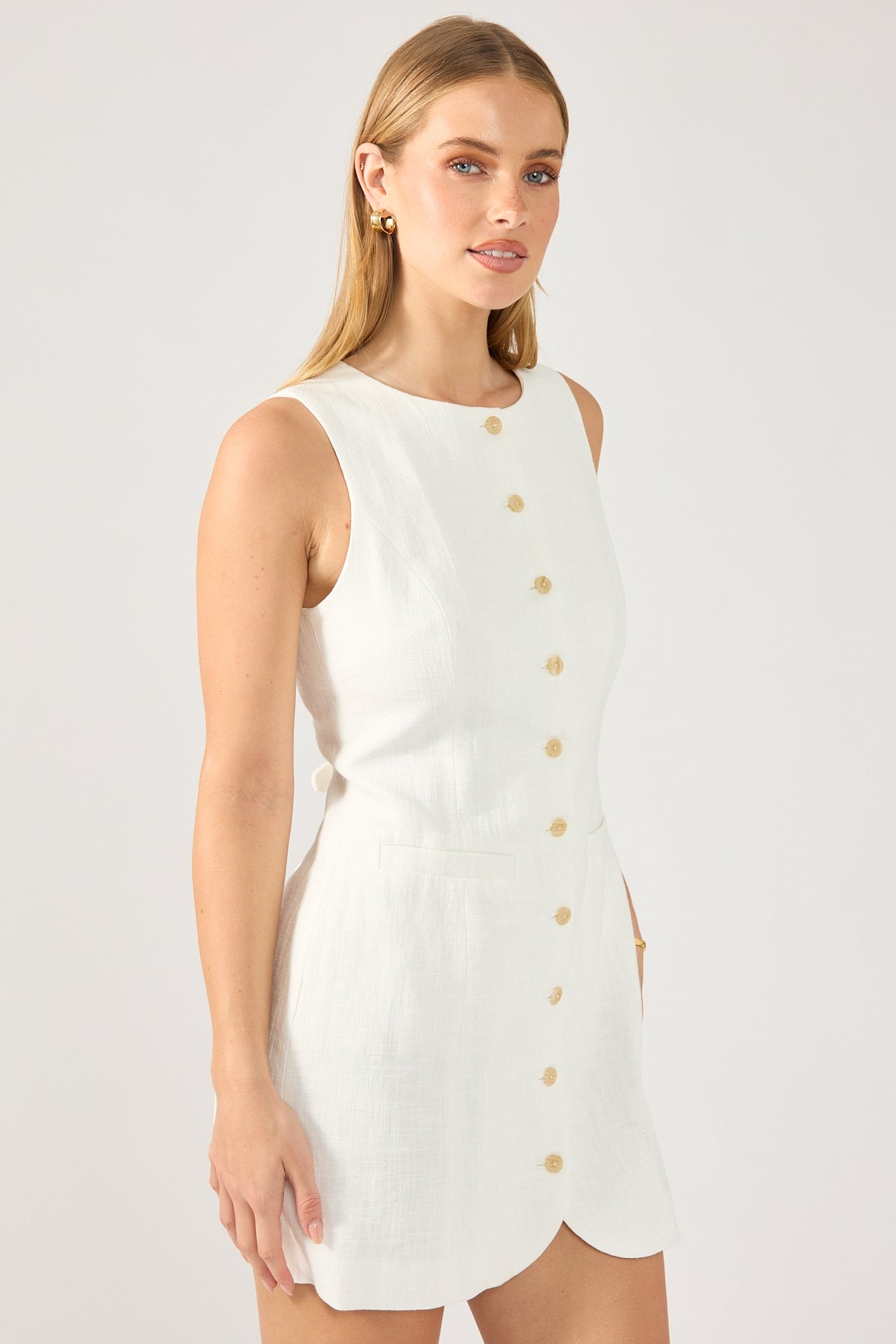 Perfect Stranger Menorca High Neck Linen Mini Dress White