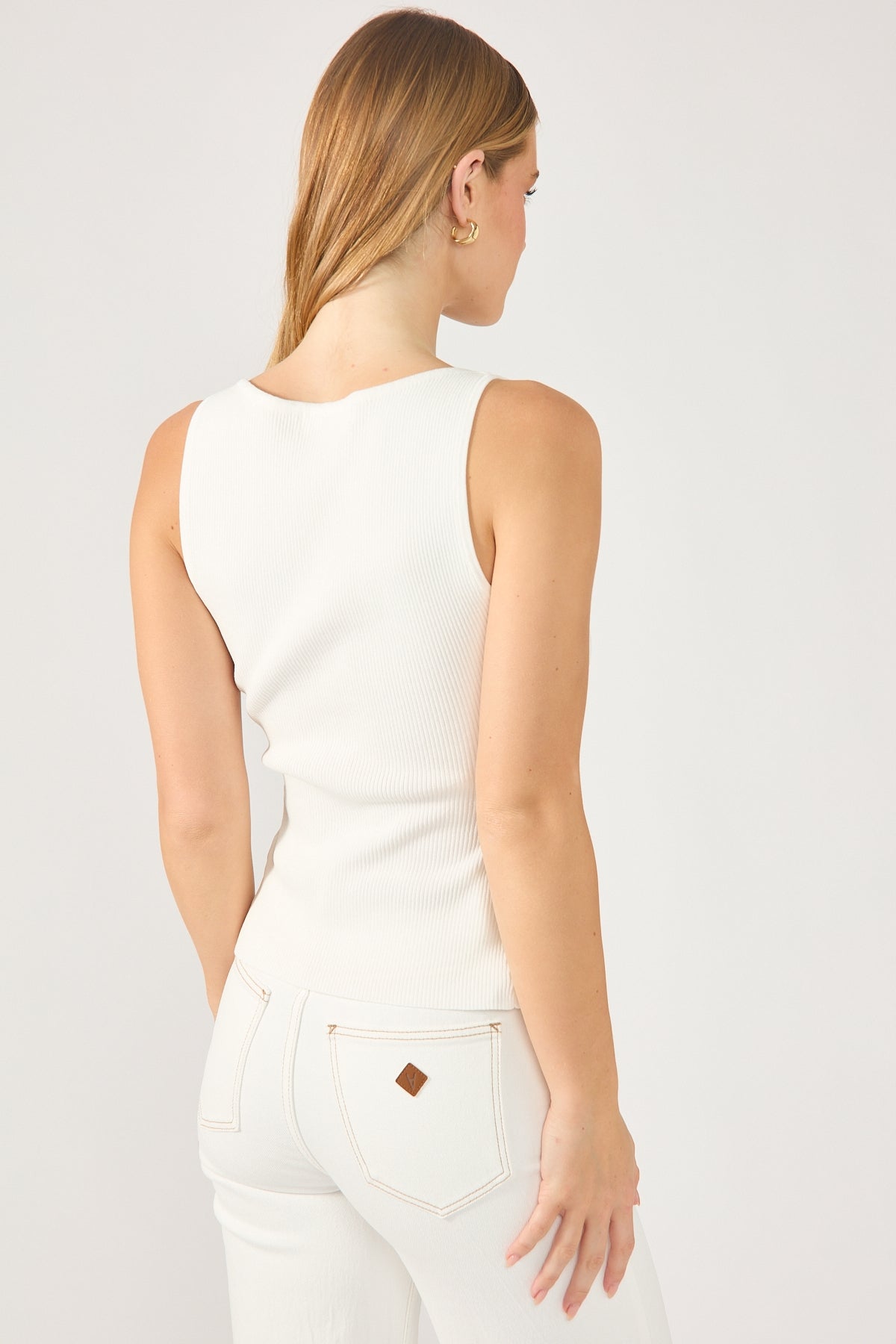 Perfect Stranger High Neck Button Up Rib Knit Top White