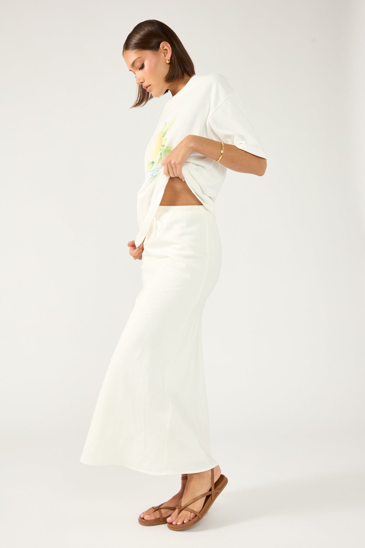 Perfect Stranger Chella Drawcord Midi Skirt White