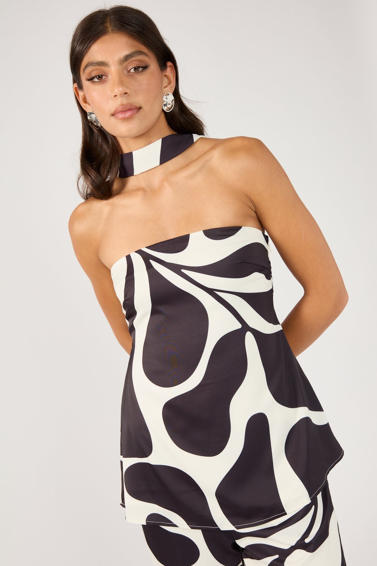 Perfect Stranger Remini Strapless Scarf Top Black Print