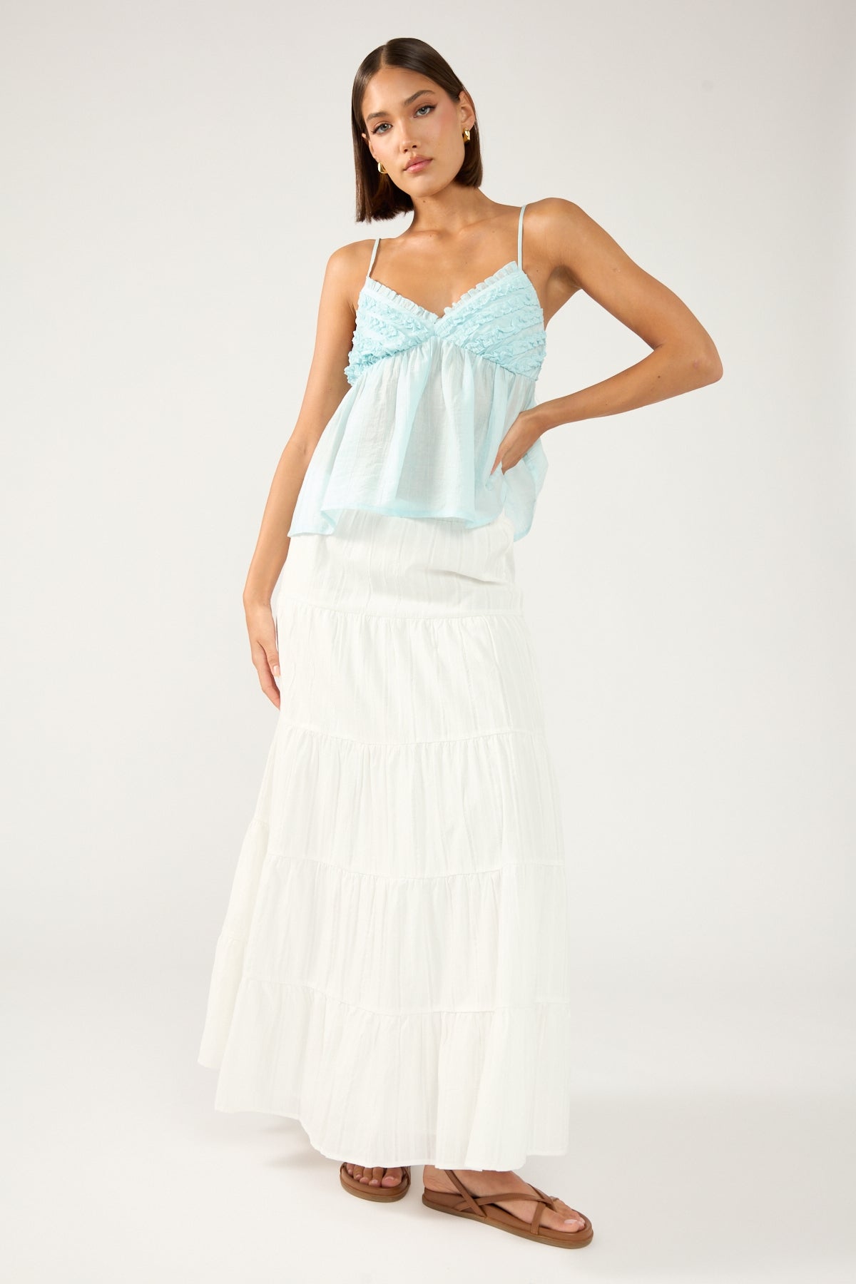 Perfect Stranger Lucille Tiered Maxi Skirt White