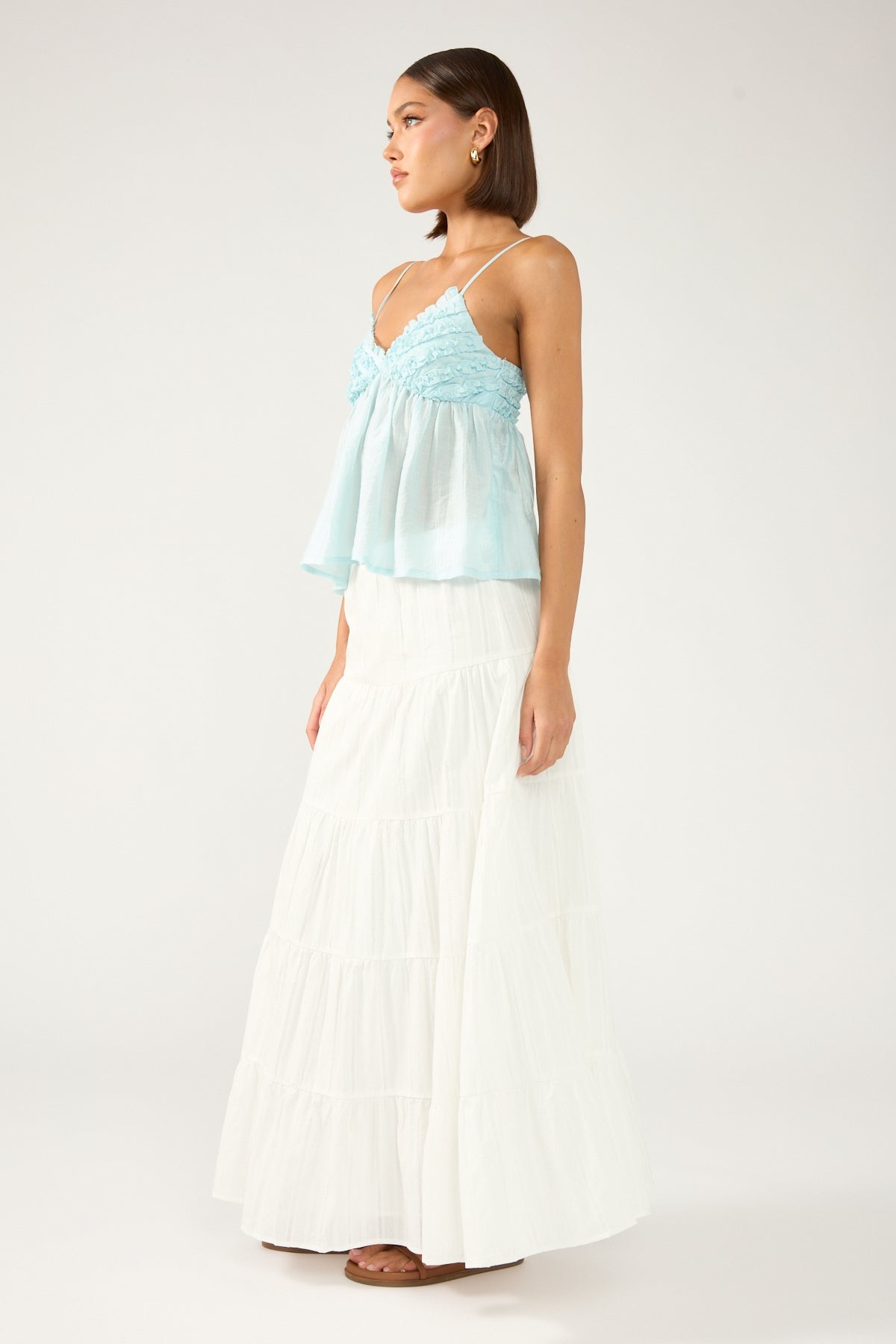 Perfect Stranger Lucille Tiered Maxi Skirt White