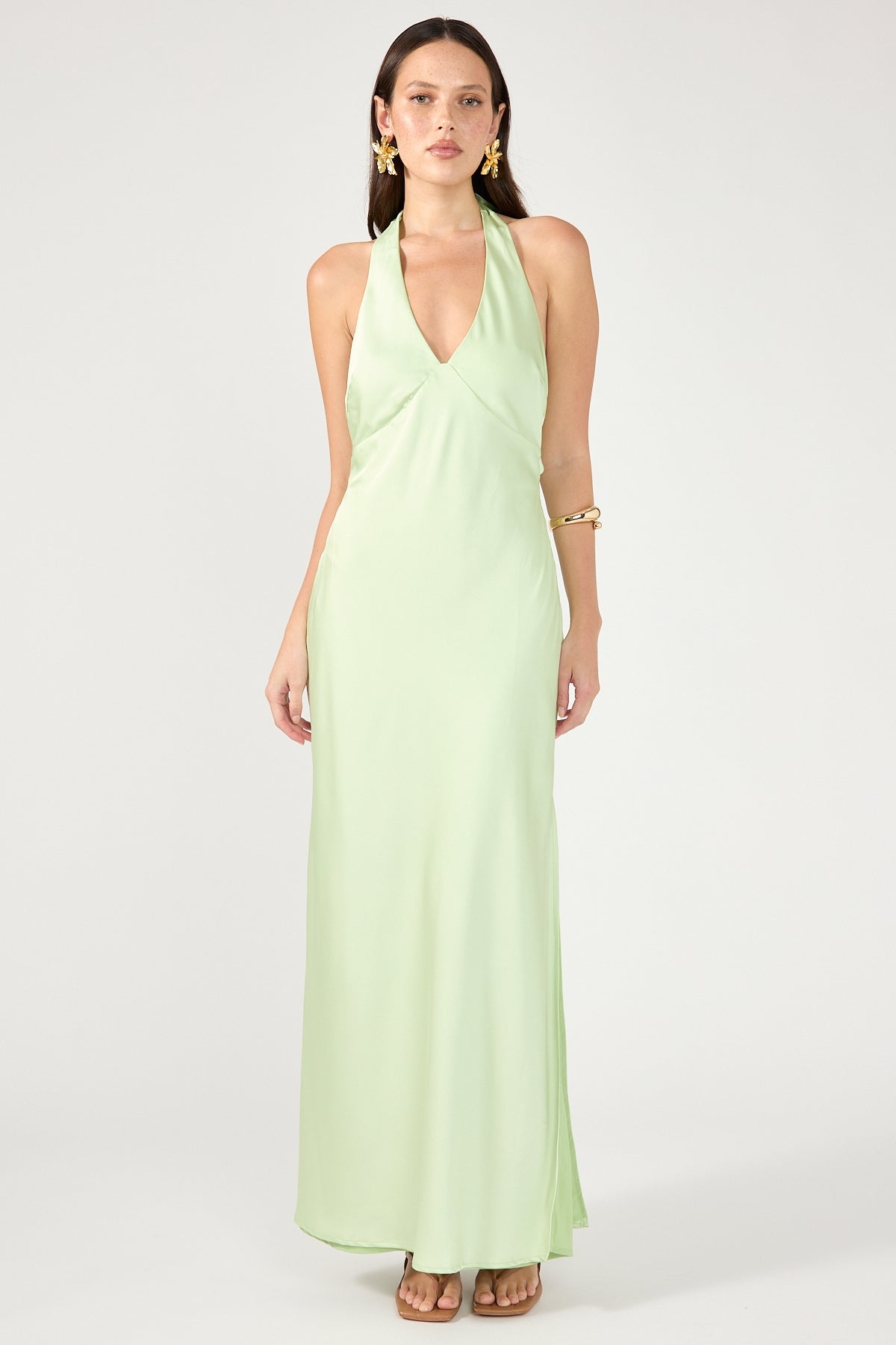 Perfect Stranger Nora Halter Satin Maxi Dress Light Green Perfect Stranger Nora Halter Satin Maxi Dress Light Green