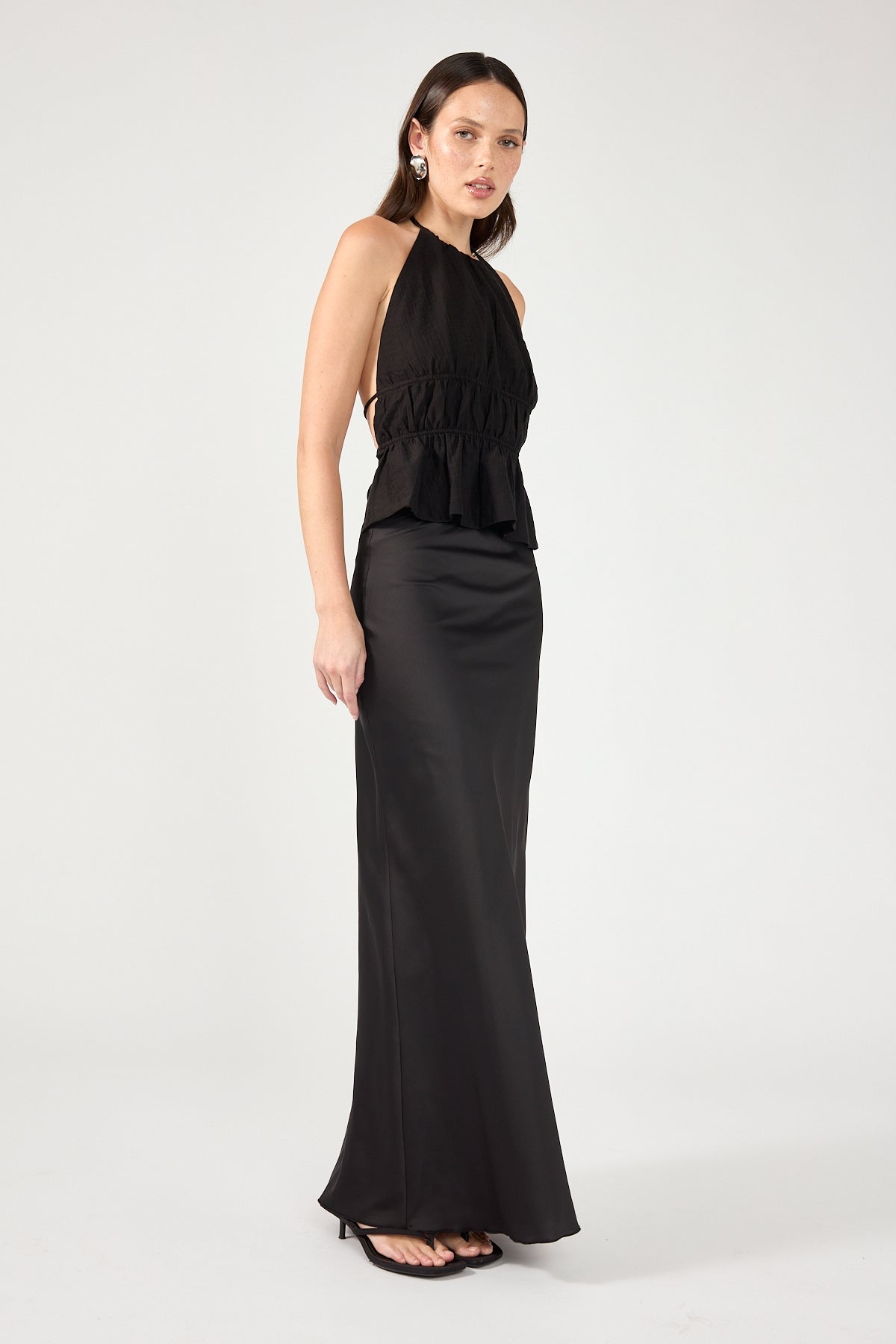 Perfect Stranger Evie Satin Maxi Skirt Black