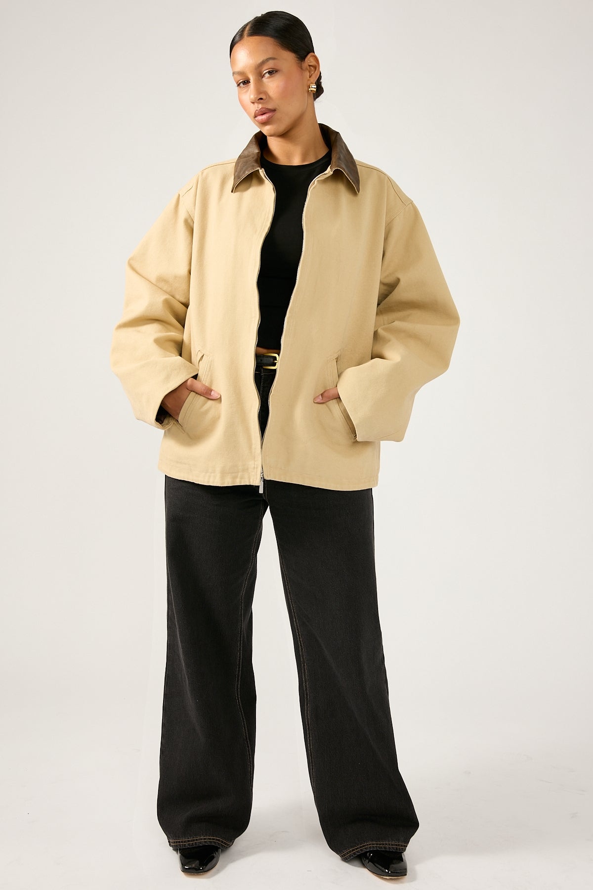 Perfect Stranger Barn Contrast Collar Jacket Stone