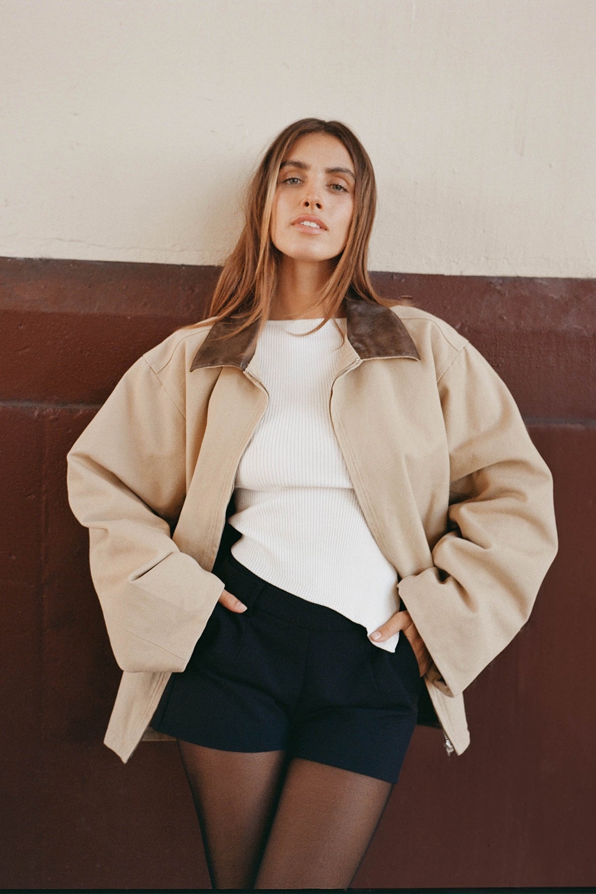 Perfect Stranger Barn Contrast Collar Jacket Stone