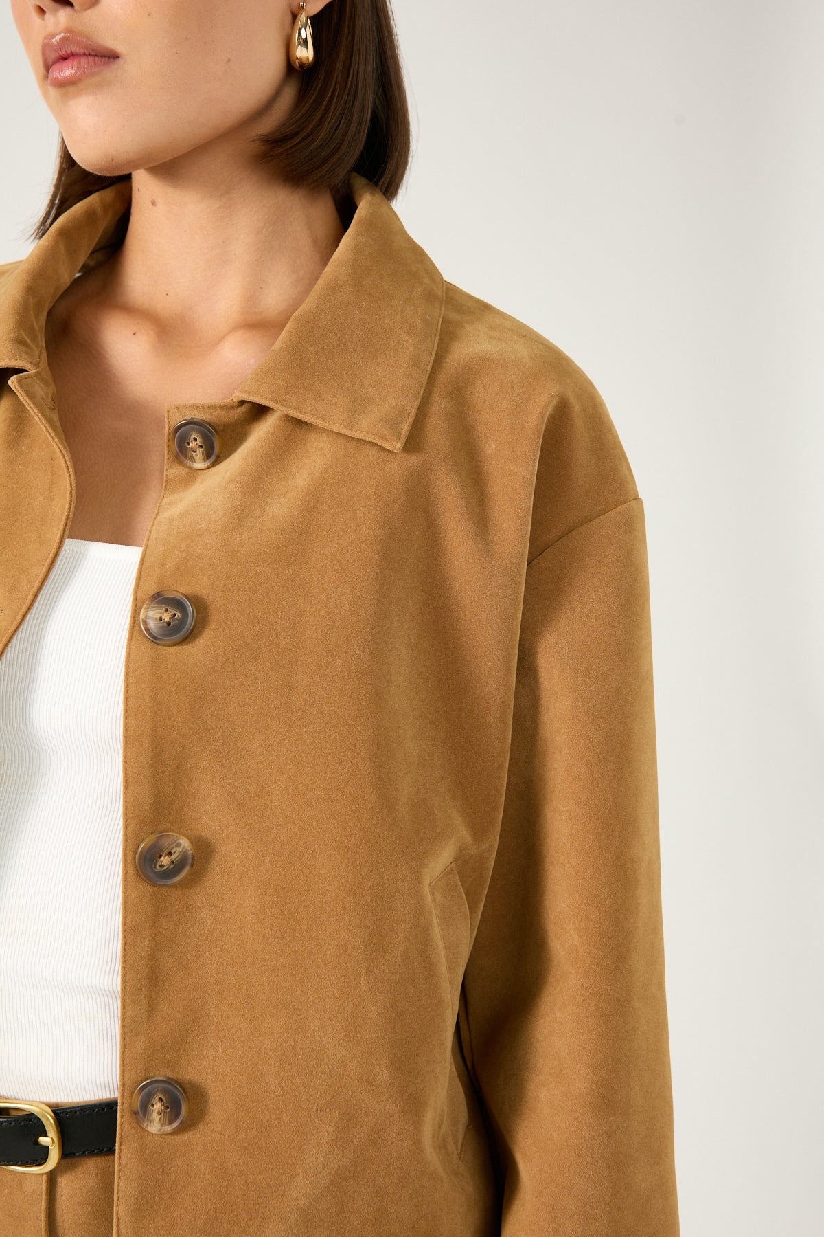 Perfect Stranger Amelie PU Suede Crop Jacket Tan