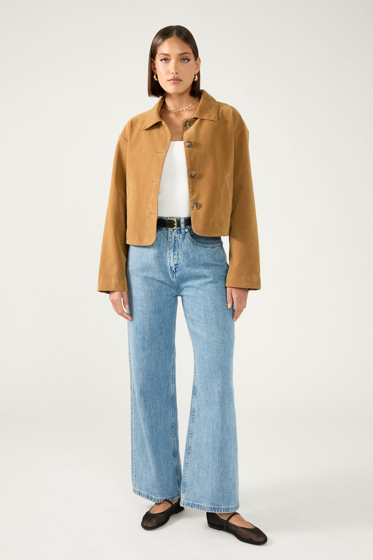 Perfect Stranger Amelie PU Suede Crop Jacket Tan