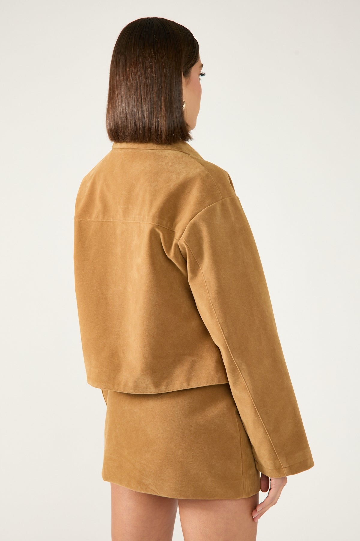 Perfect Stranger Amelie PU Suede Crop Jacket Tan