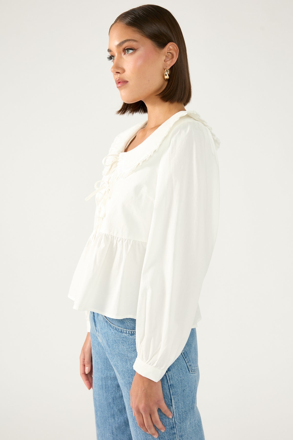 Perfect Stranger Ingrid Long Sleeve Collared Blouse White