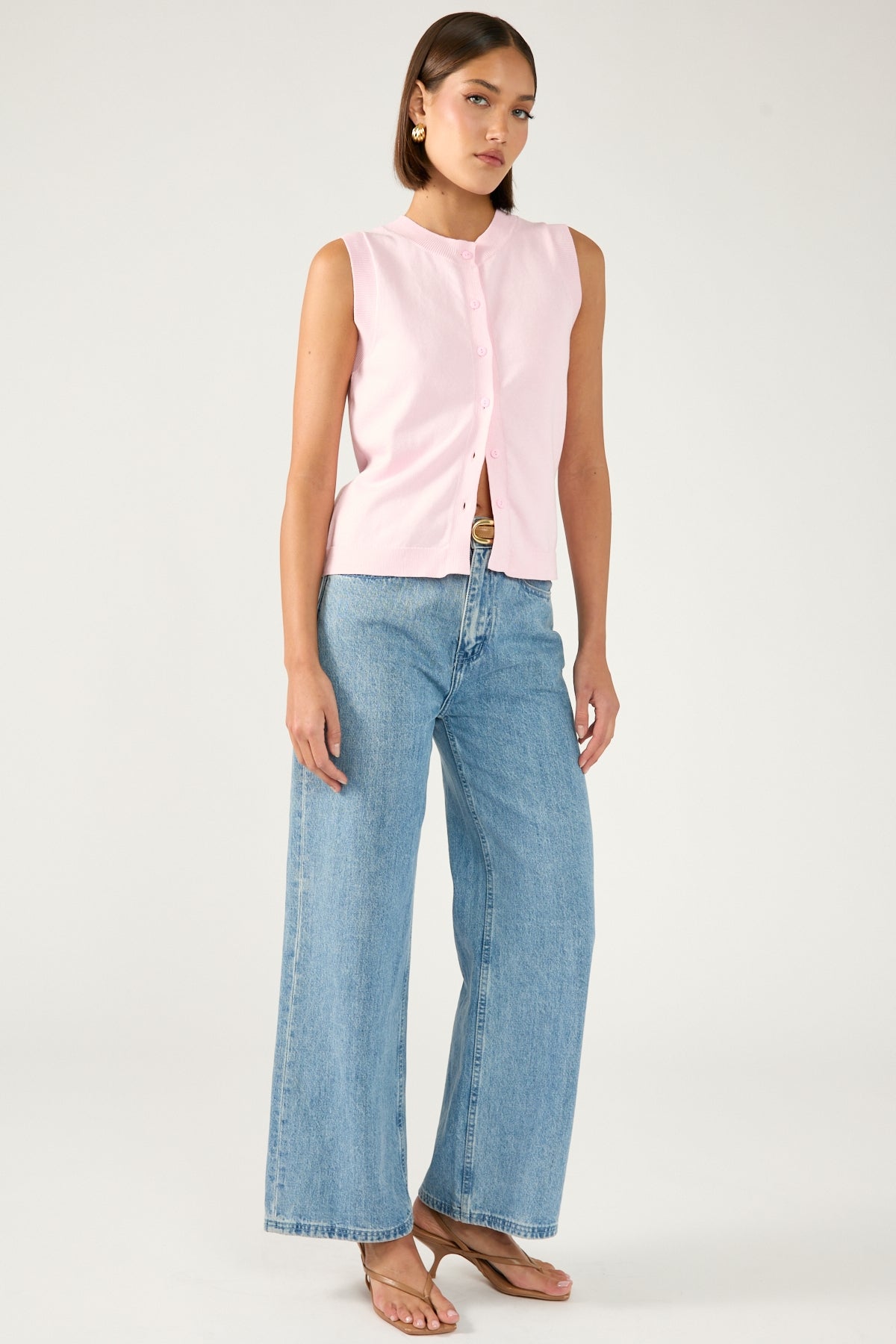 Perfect Stranger Cooper Button Up Knit Top Pink