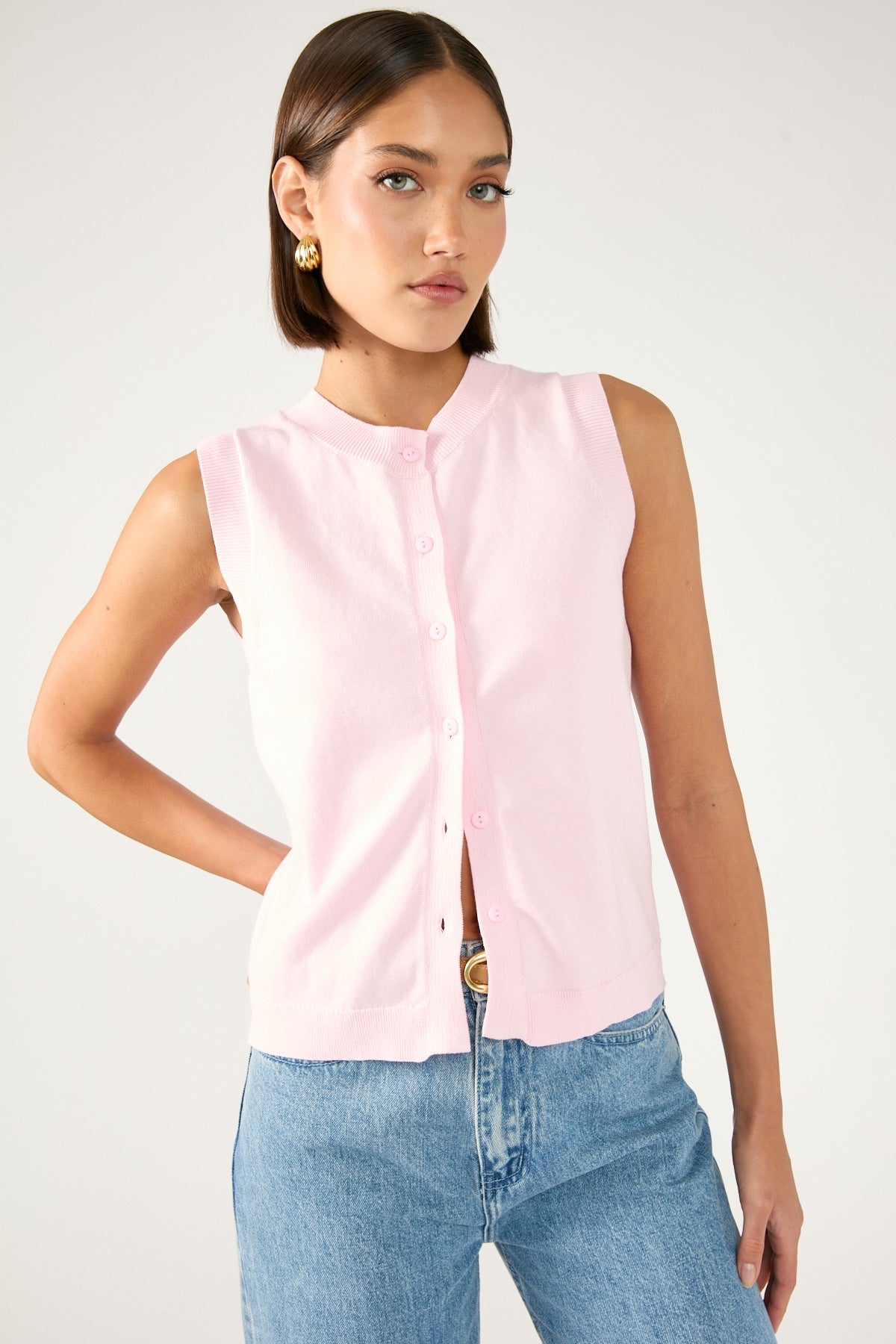 Perfect Stranger Cooper Button Up Knit Top Pink