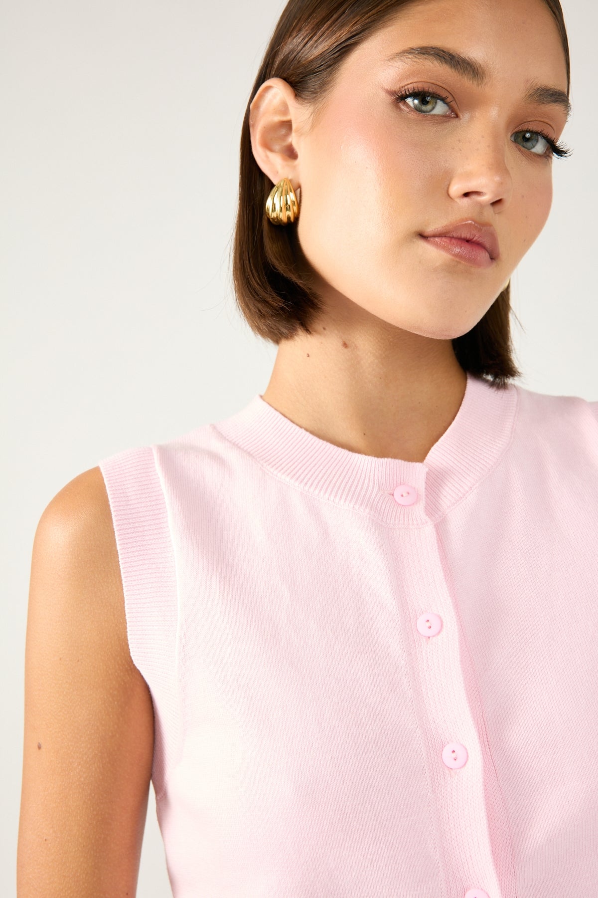 Perfect Stranger Cooper Button Up Knit Top Pink