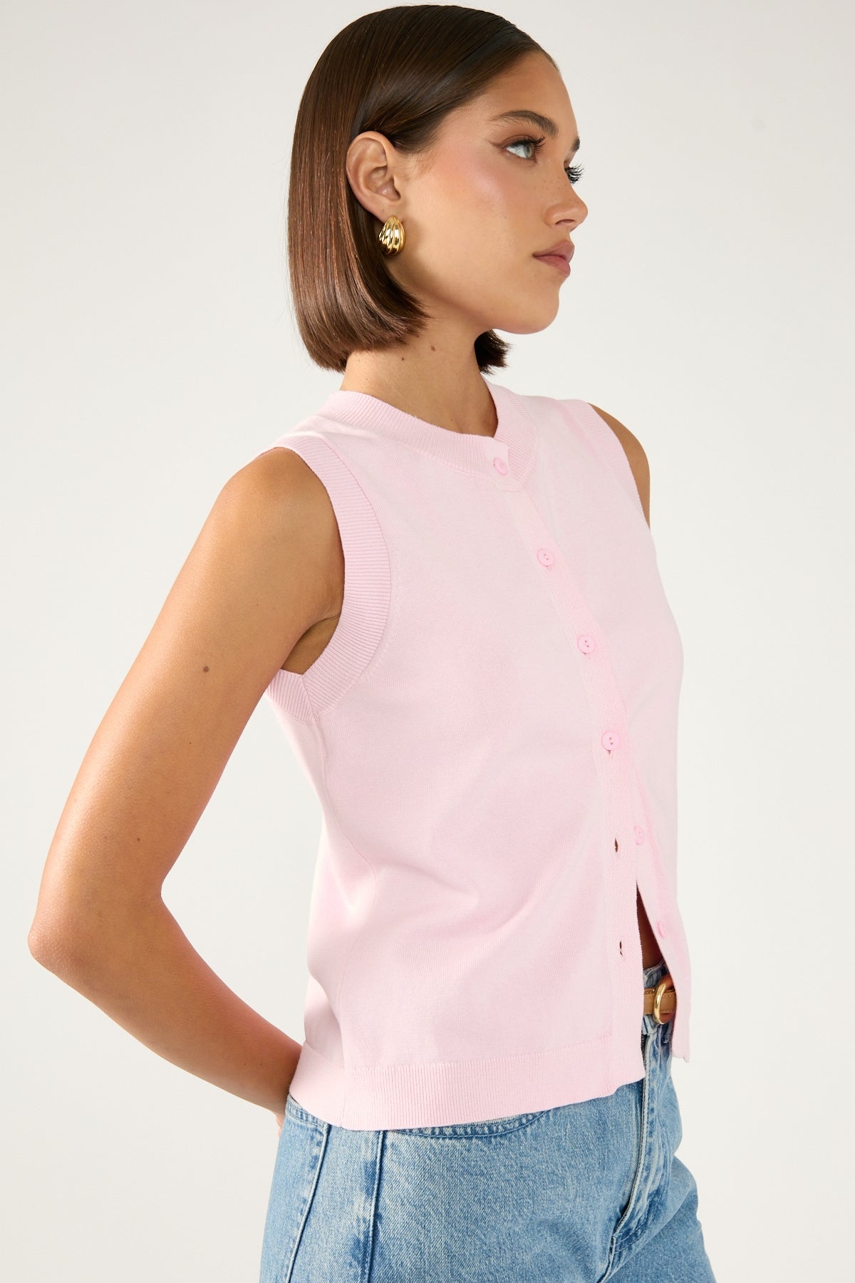 Perfect Stranger Cooper Button Up Knit Top Pink