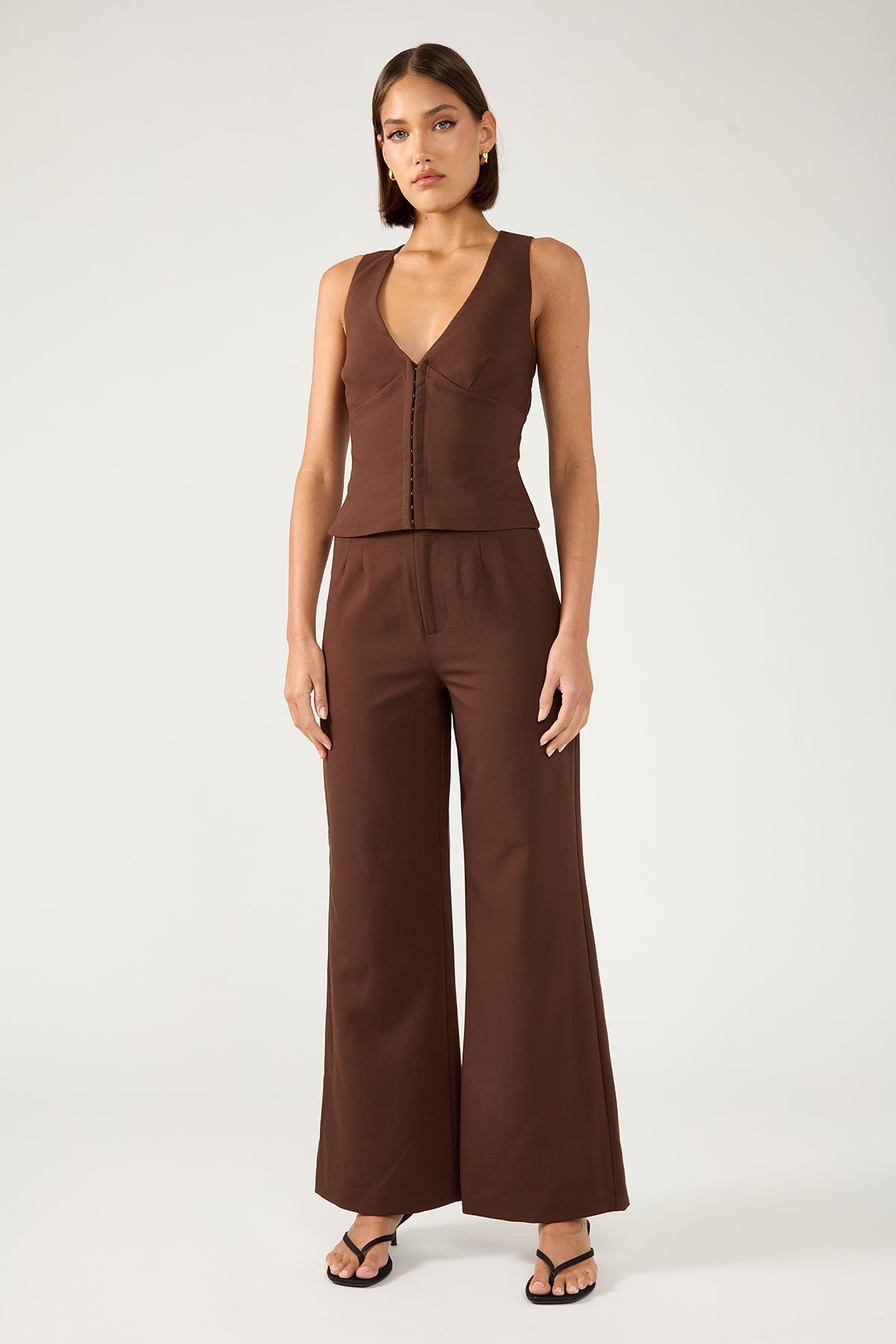Perfect Stranger Linear Luca High Waist Tailored Pant Brown
