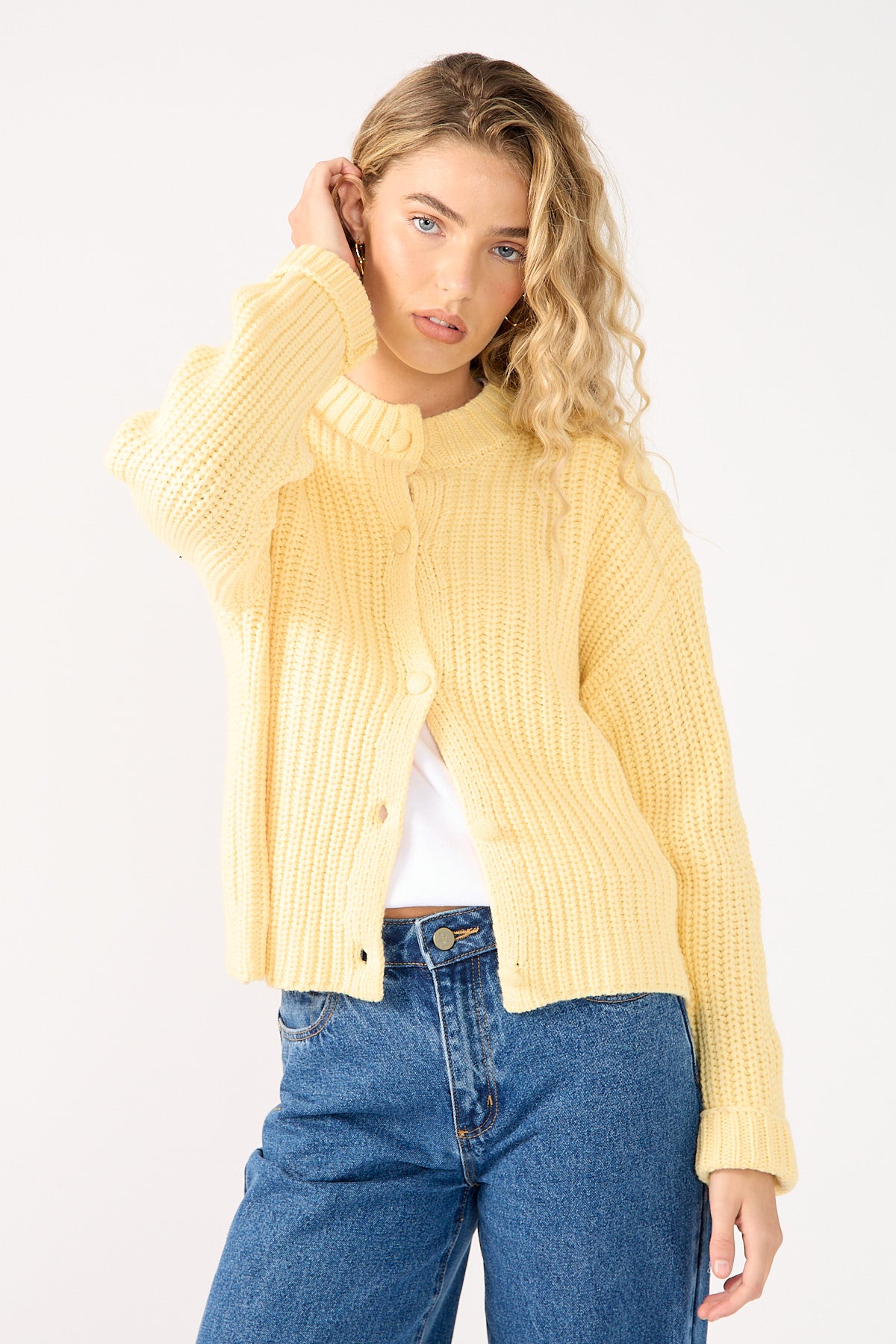 Perfect Stranger Dottie Slouch Cardigan Lemon