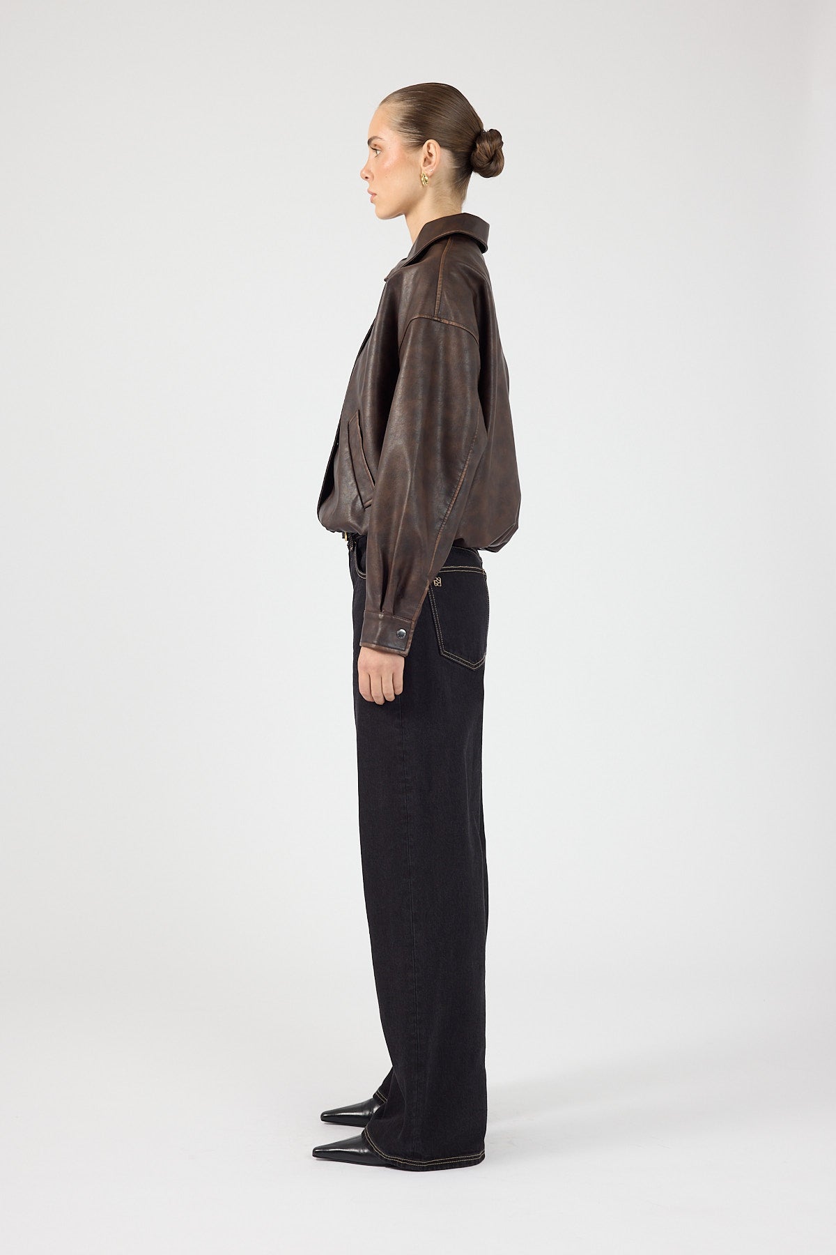 Perfect Stranger Washed Maxx Faux Leather Bomber Brown