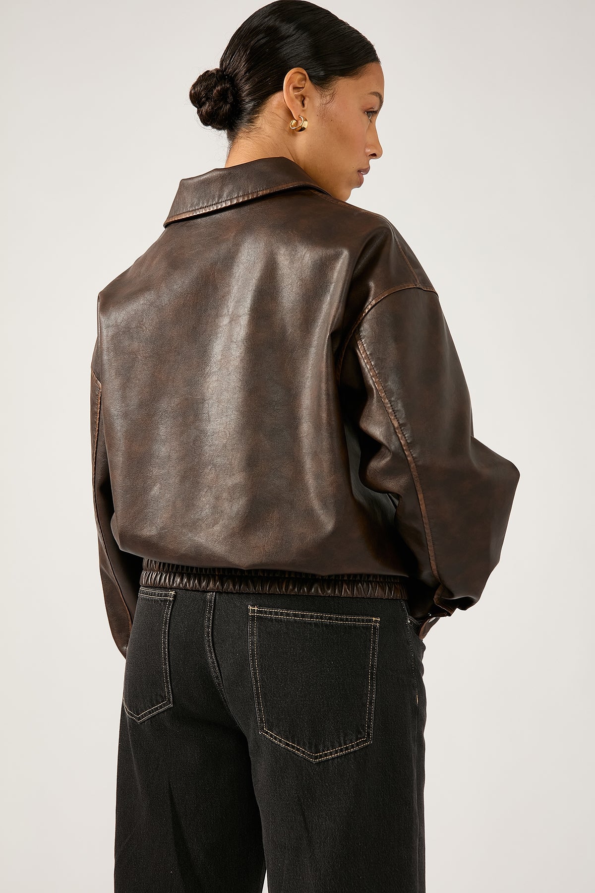 Perfect Stranger Washed Maxx PU Bomber Brown