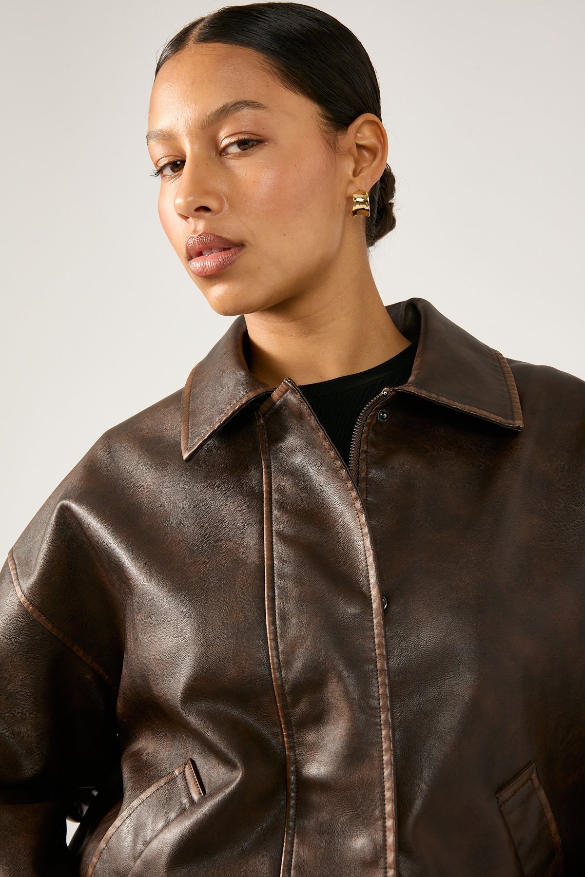 Perfect Stranger Washed Maxx PU Bomber Brown