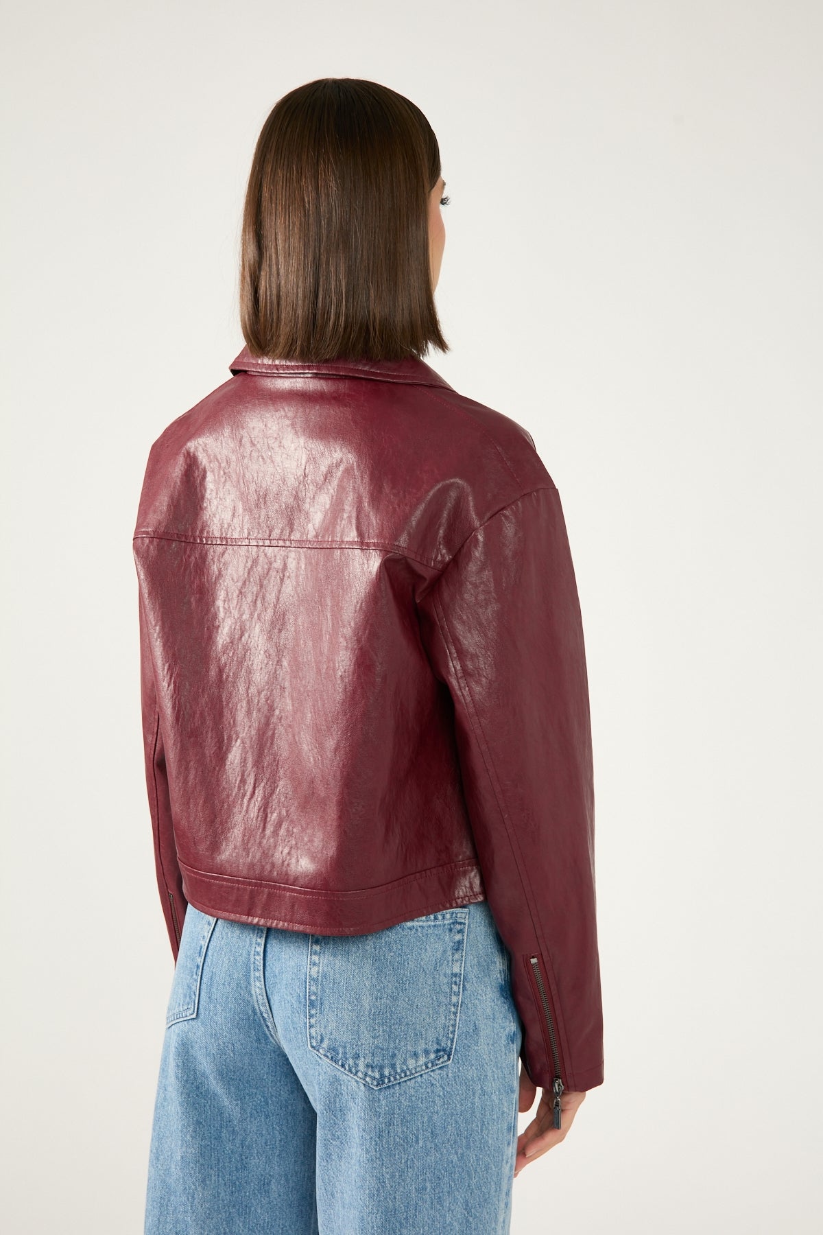 Perfect Stranger Kandice PU Zip Up Jacket Burgundy