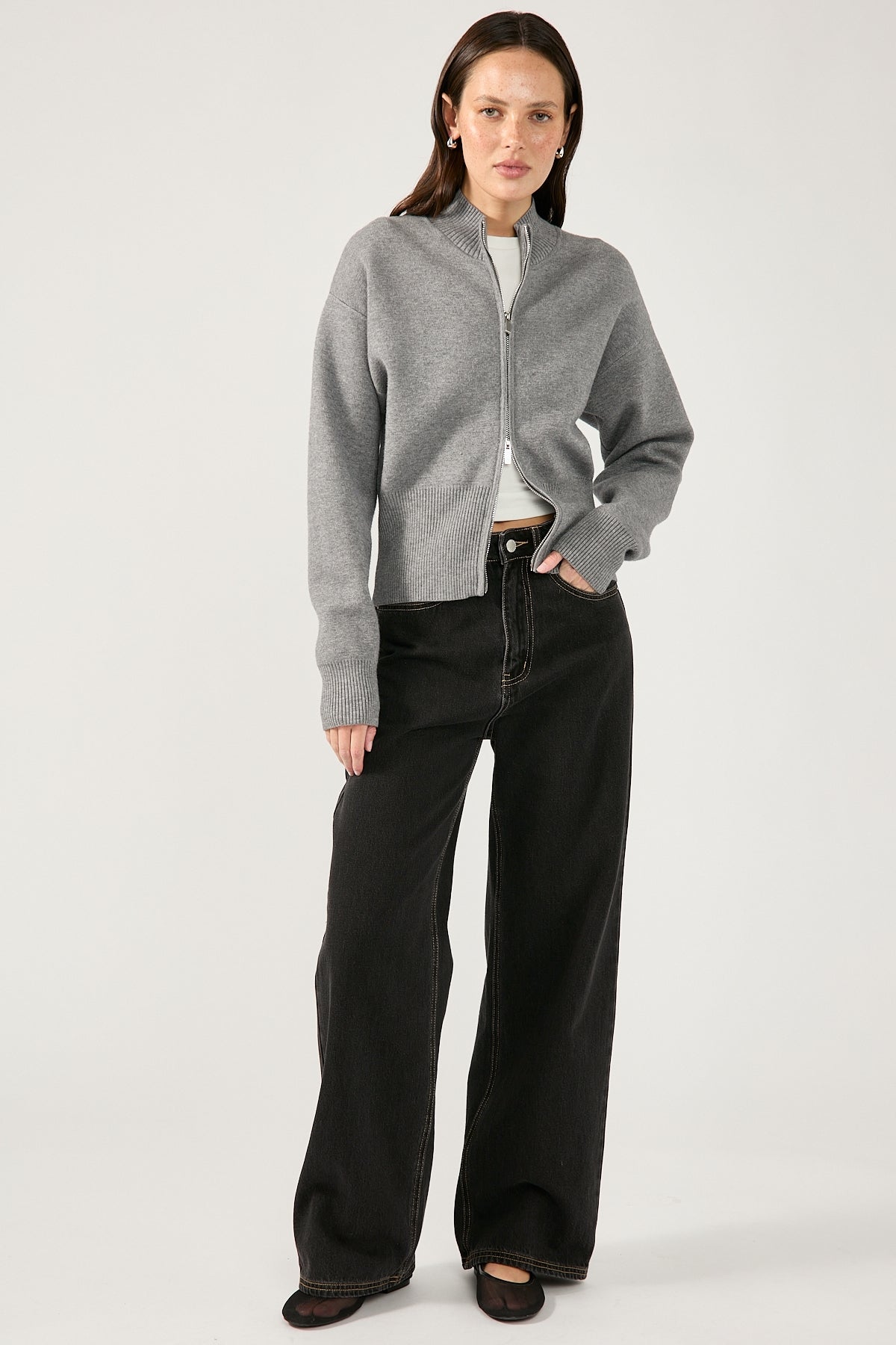 Perfect Stranger Rana Zip Up Cardigan Charcoal