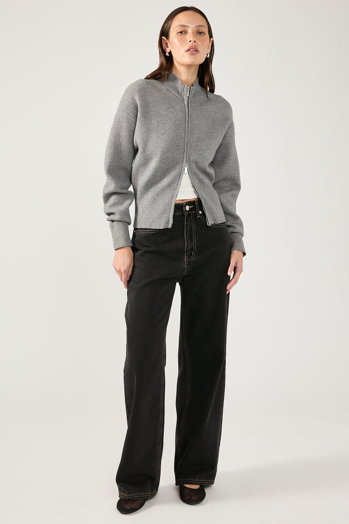 Perfect Stranger Rana Zip Up Cardigan Charcoal