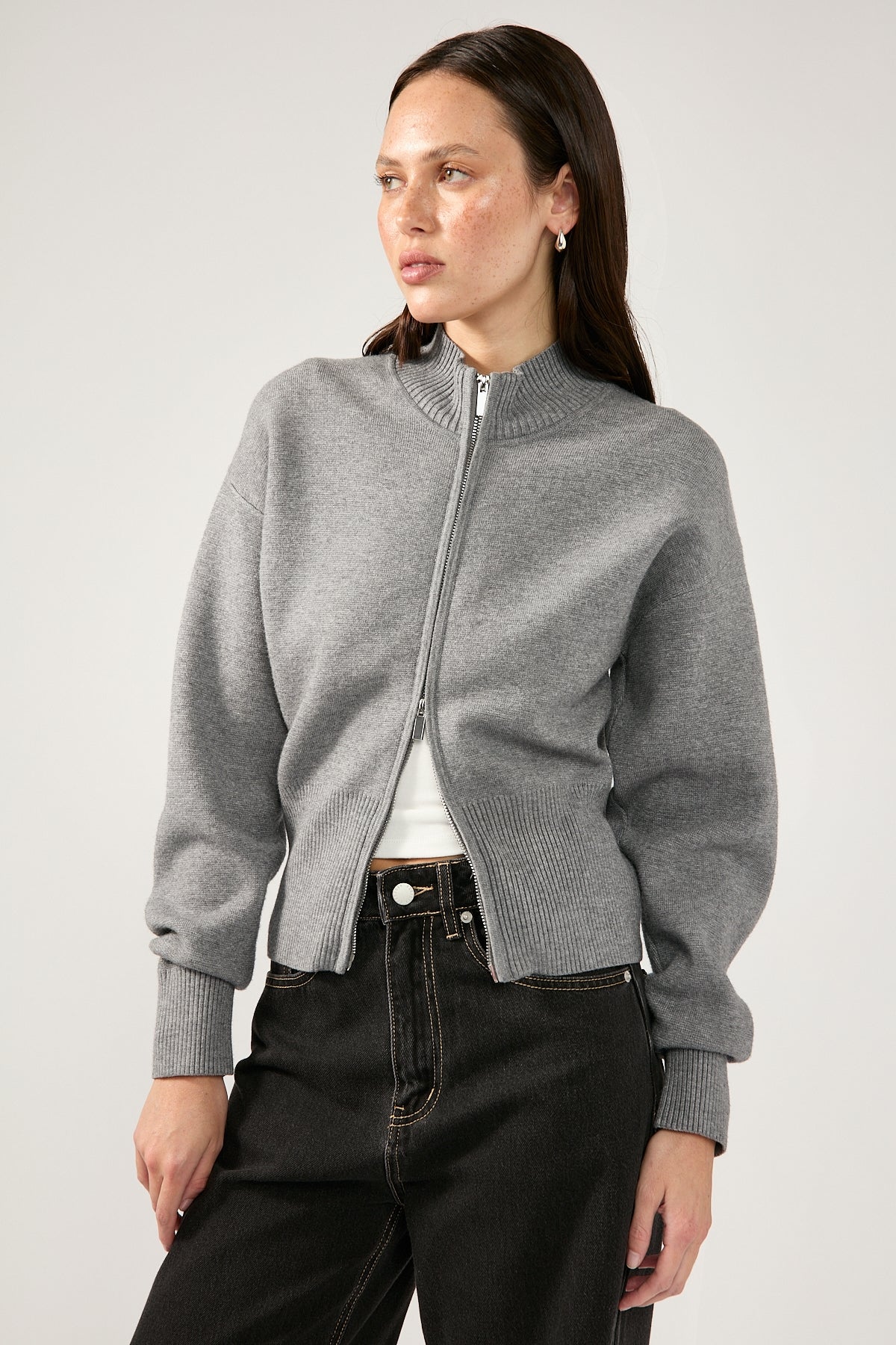 Perfect Stranger Rana Zip Up Cardigan Charcoal