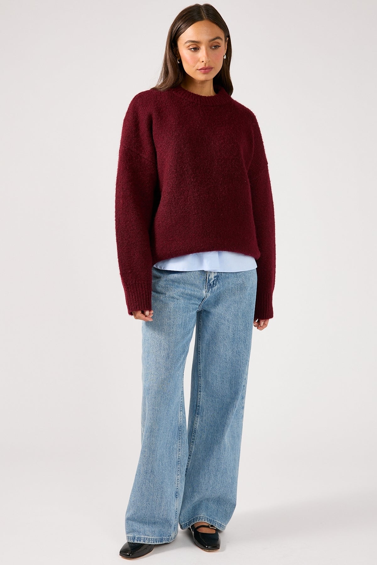 Perfect Stranger Marlowe Crew Neck Jumper Burgundy