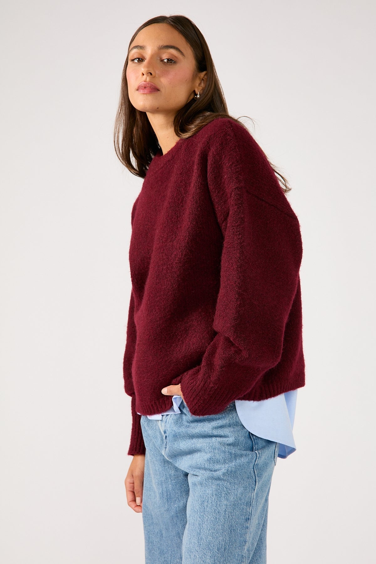 Perfect Stranger Marlowe Crew Neck Jumper Burgundy