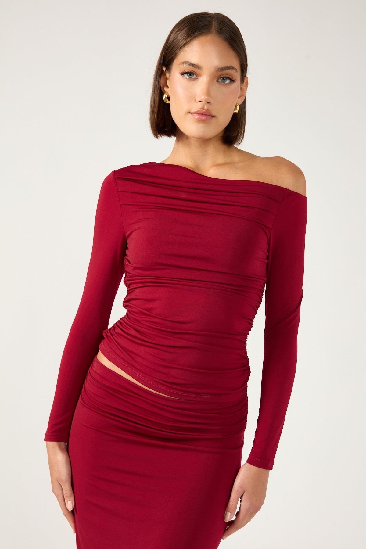 Perfect Stranger Rosh Gathered Long Sleeve Top Burgundy