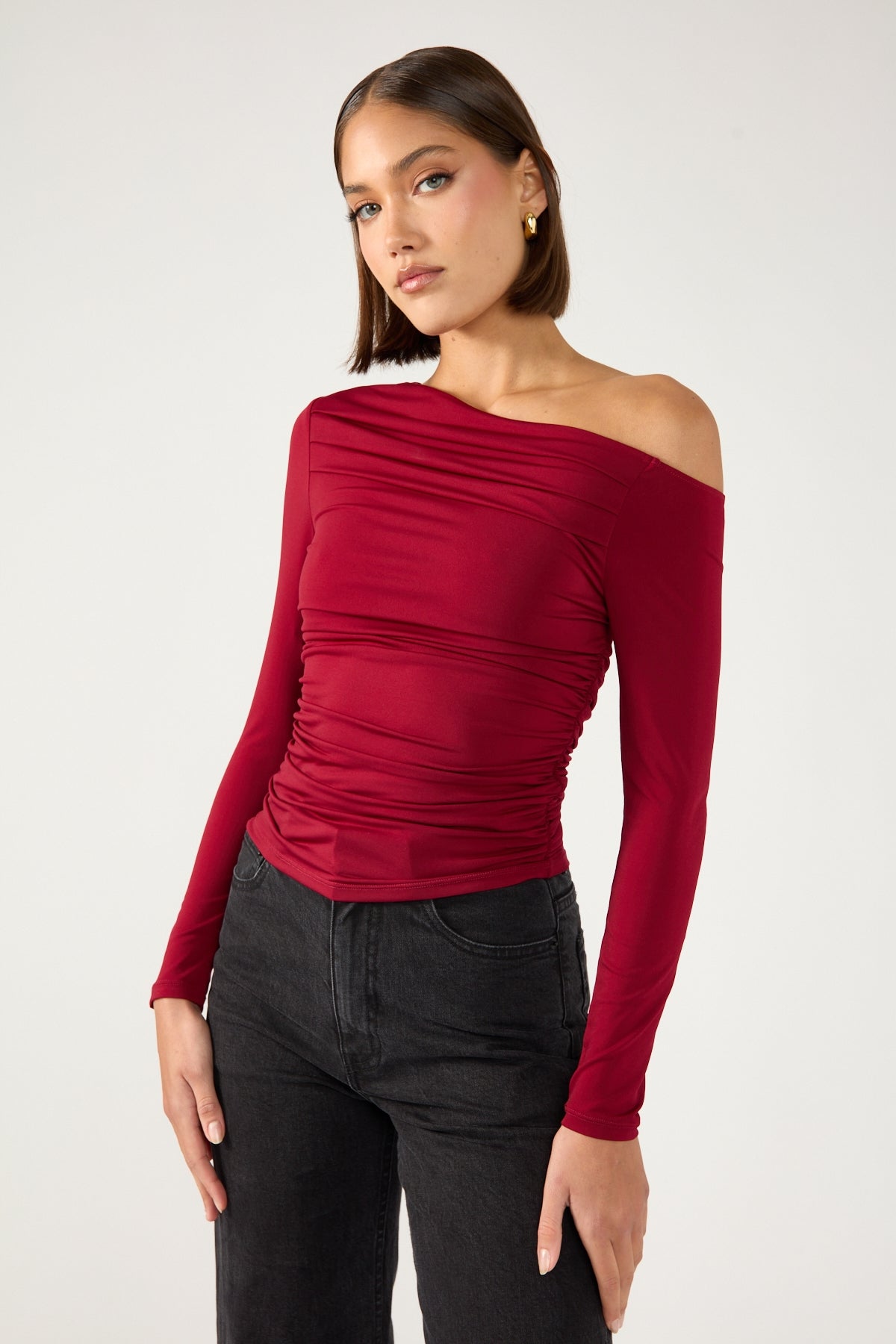 Perfect Stranger Rosh Gathered Long Sleeve Top Burgundy